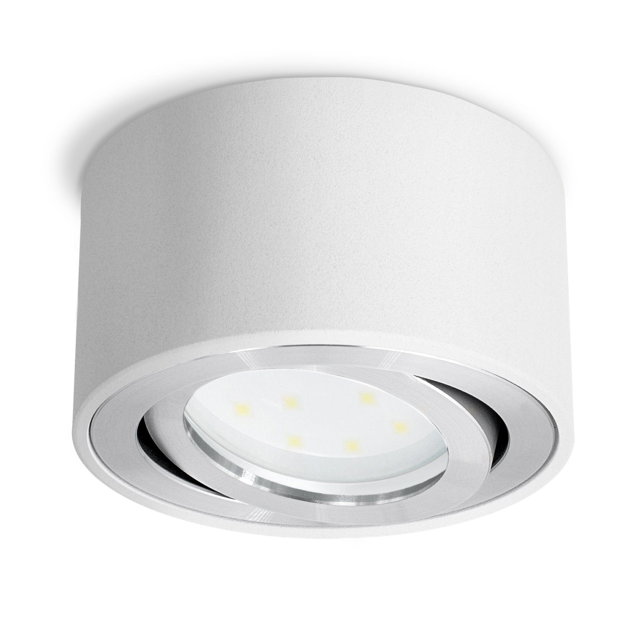 SSC-LUXon LED Aufbaustrahler CELI-1W flacher Decken Aufbauspot weiss schwenkbar mit LED Modul 4W, Neutralweiß