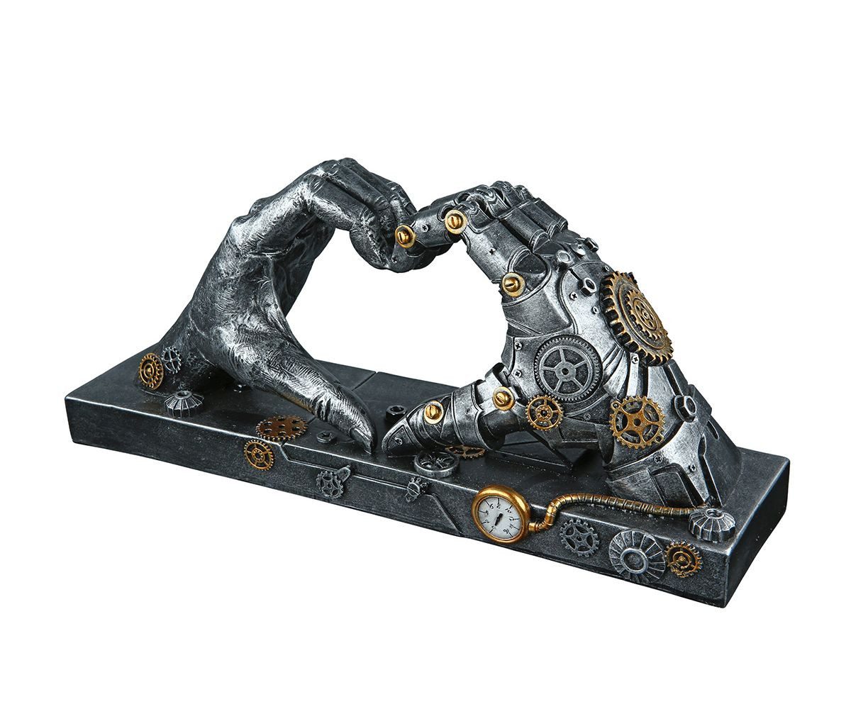 GILDE Dekoobjekt „Herz Steampunk“ 37049 – Skulptur im Hand- & Zahnradmotiv, 35 × 16 cm