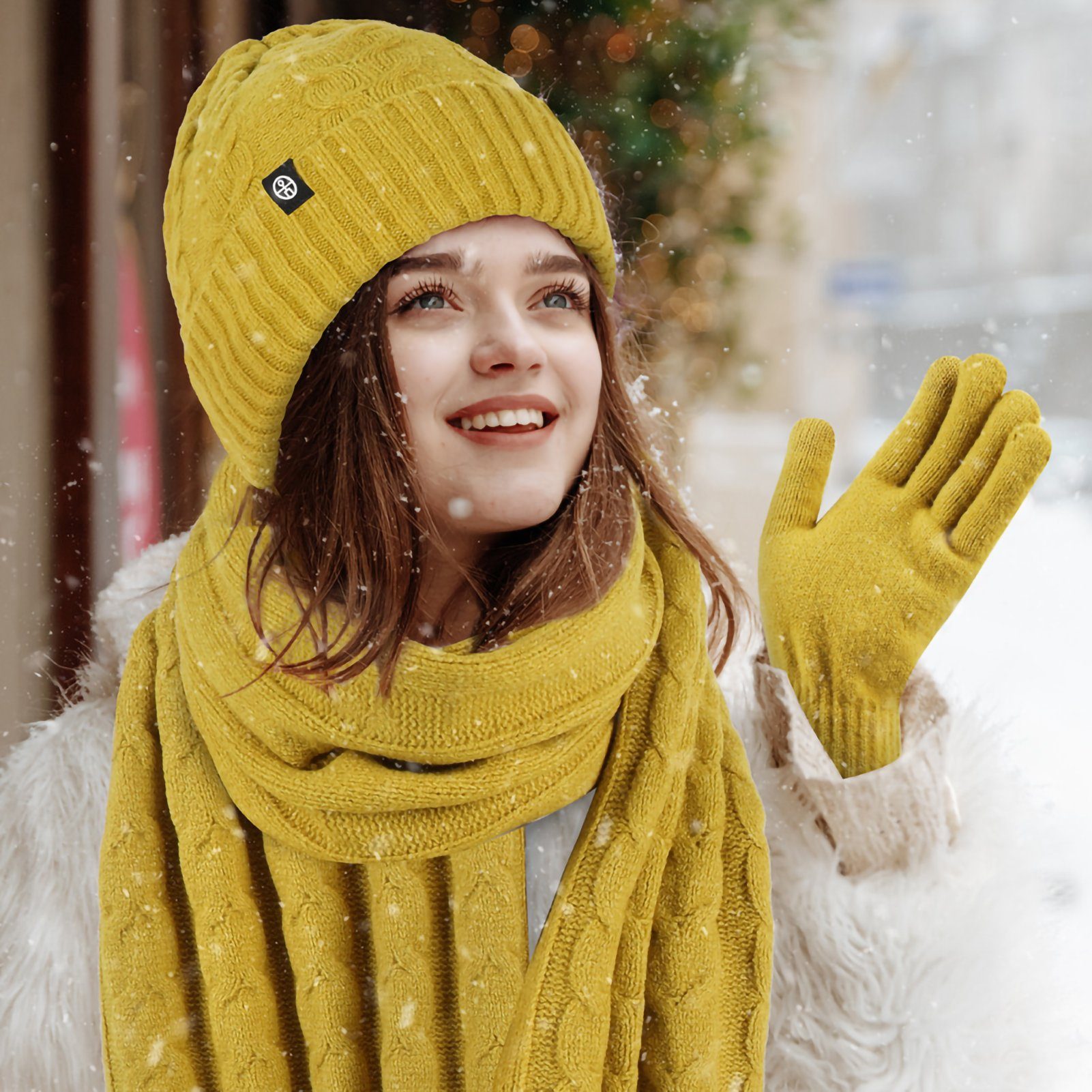 Rutaqian Strickmütze Strickmütze Dreiteiliges, Gesichtsabdeckung Set für Warme Winter Schal -Handschuhe Handschuhe Außenbereich) Männer Frauen -Touch (Aktualisieren hoch , kältebeständiges, Mütze warmes Langer für Schal, Touchscreen Fleece-Set -Qualitäts Sie den Stricksets