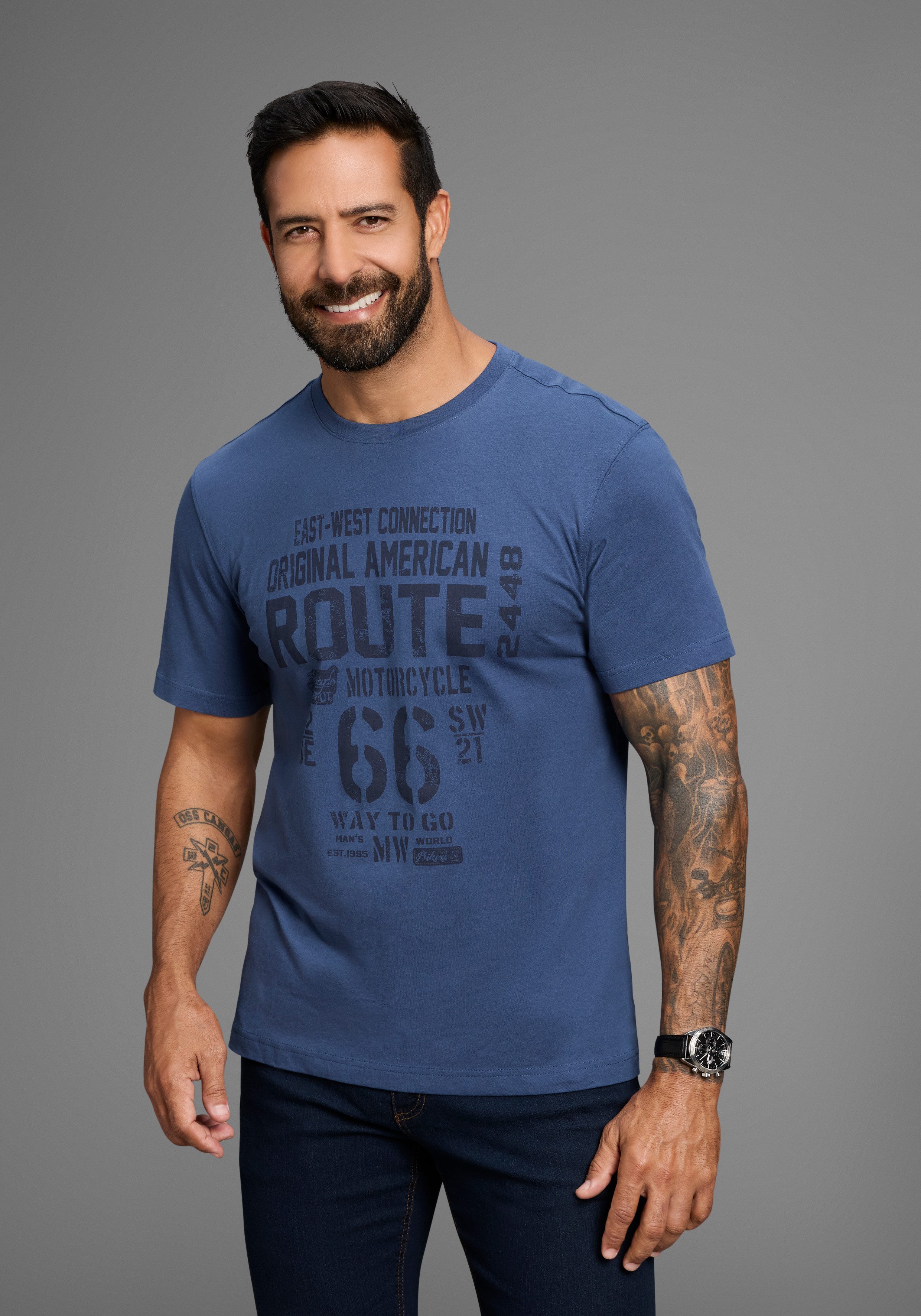 Man's World Rundhalsshirt kurzärmelig, lässige Passform, bedruckt, Rundhals günstig online kaufen