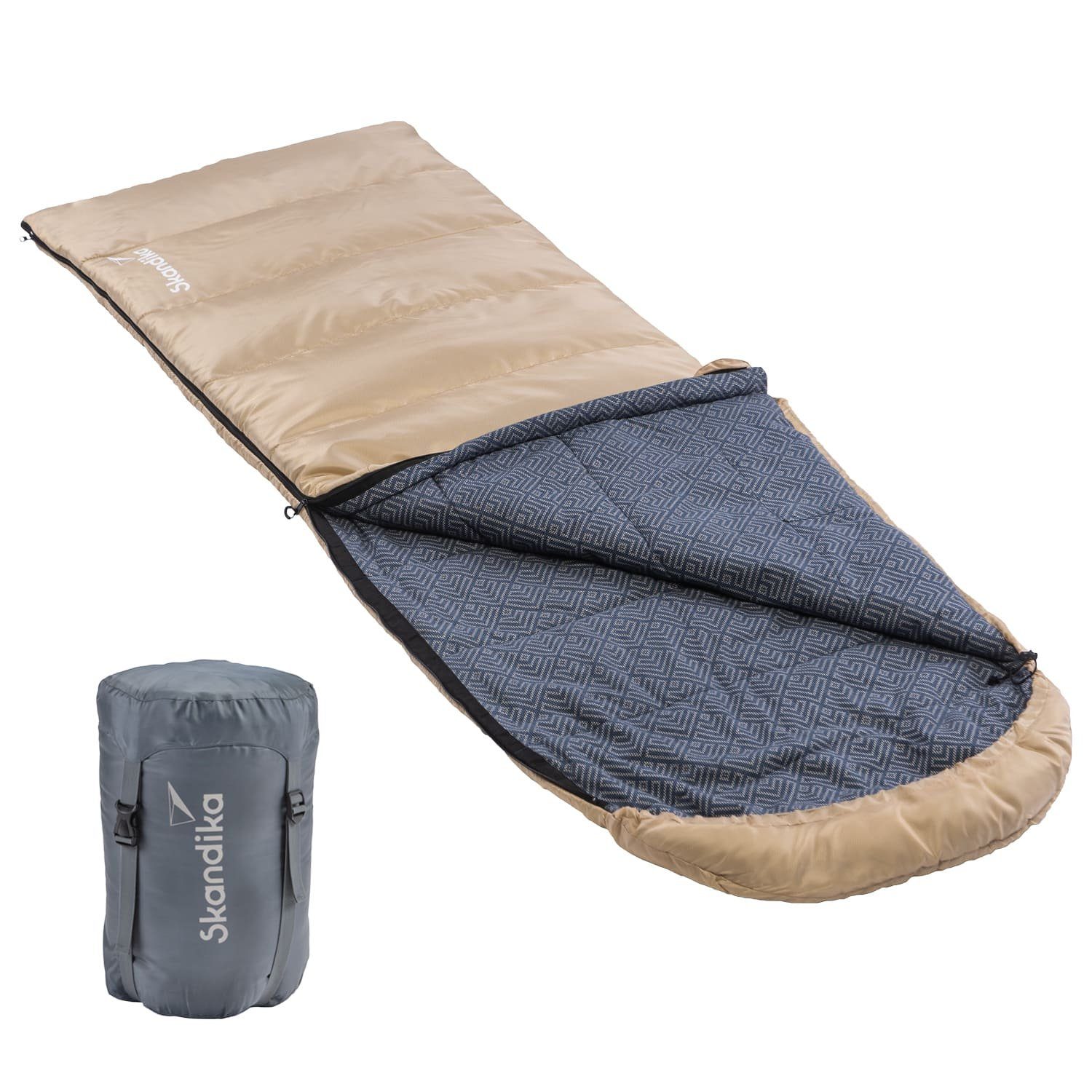 Outdoor Luxus-Qualität, 80 Schlafsack koppelbar, cm, Baumwolle, -20°C, Flanell, Jahreszeiten, Dundee Skandika Camping Deckenschlafsack beige/dunkelblau 3 Doppelschlafsack, x bis 220