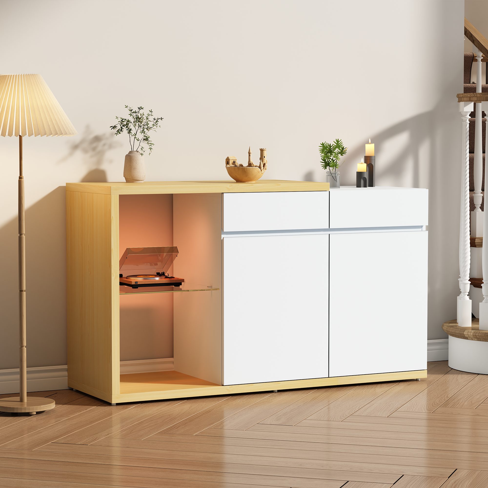HAUSS SPOLE Sideboard mit 2 Türen, 2 Schubkästen, Anrichte mit LED-Beleucht günstig online kaufen
