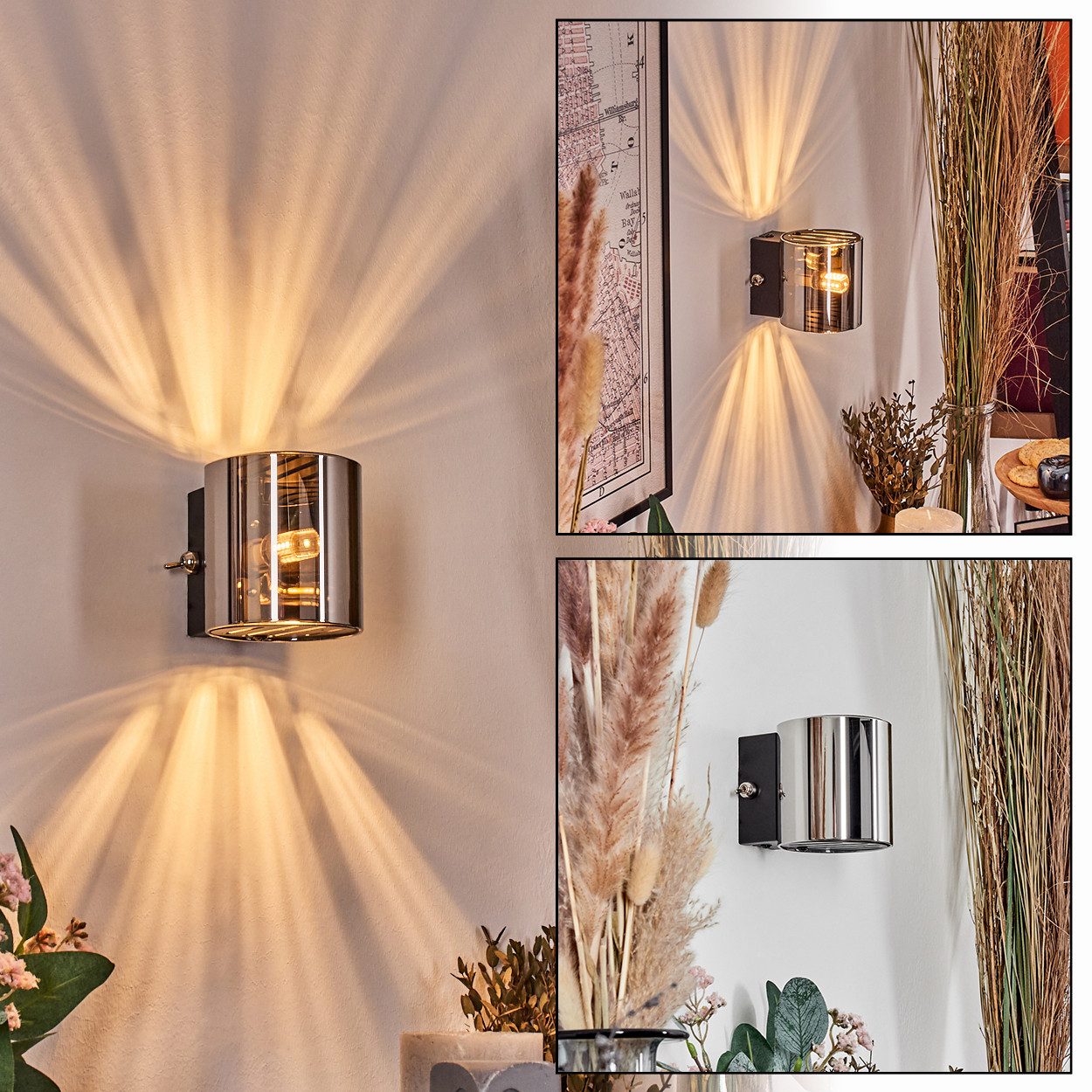 hofstein Wandleuchte Wandlampe aus Metall/Glas in günstig online kaufen