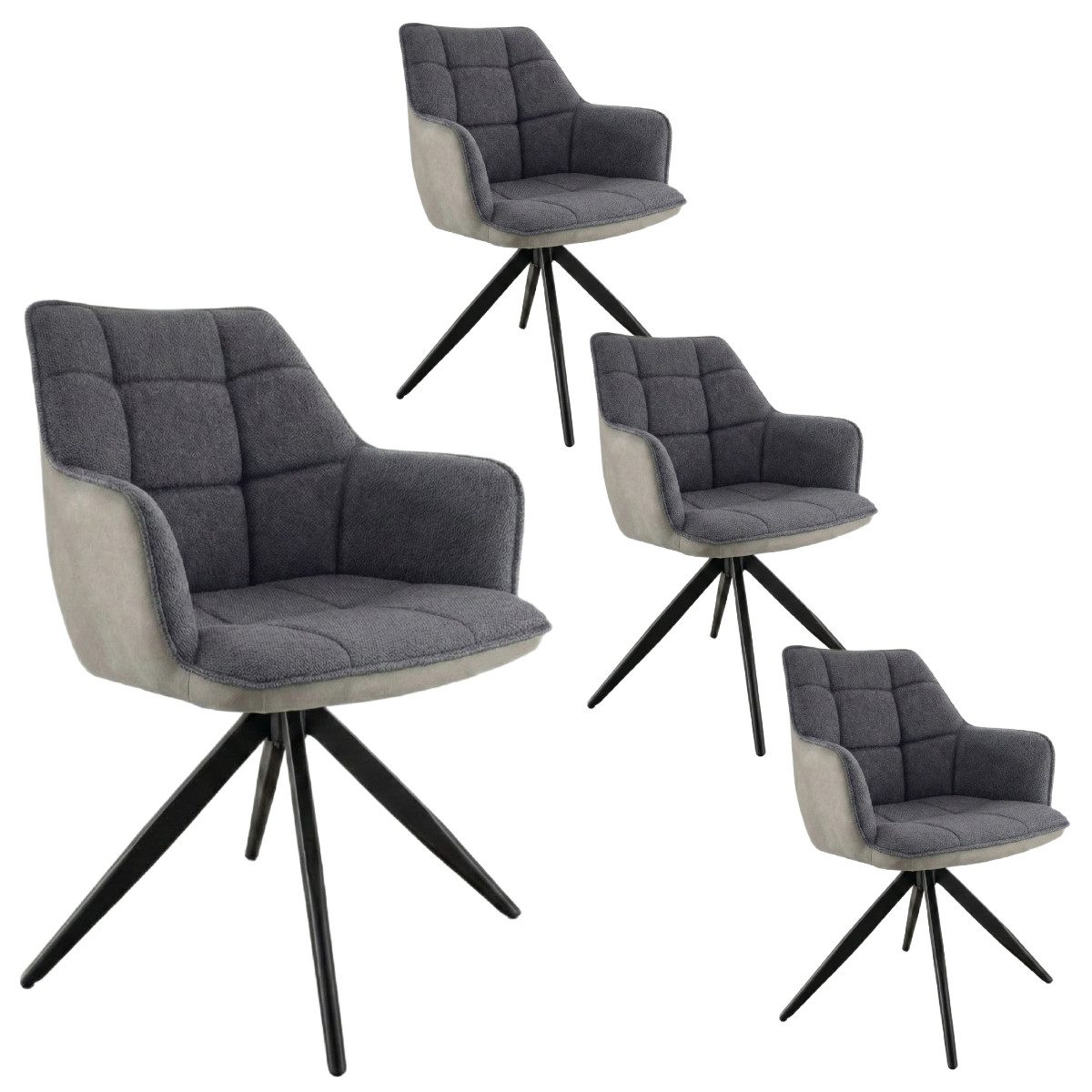 Liadomo Esszimmerstuhl London, Armlehnstuhl, Küchenstuhl, Polsterstuhl, Stuhl, Stühle (4er Set), mit Armlehnen, Textilbezug, 4-Fuß-Metallgestell schwarz, 360° drehbar