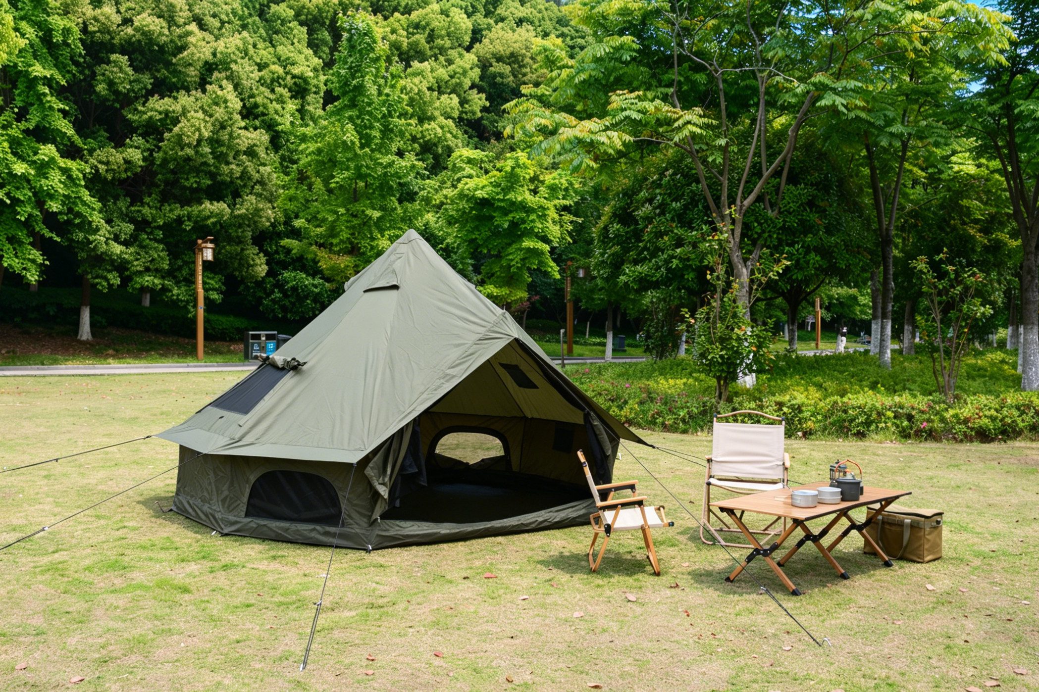 i@home Tipi-Zelt Glamping Zelt 3m Ø Oxford, Personen: 4 (wasserdicht, 4 Jahreszeiten, Campingzelt mit Ofenabzug, Moskitonetze, 1 tlg., geräumiges Familien-Bellz – Bild 3 von 5