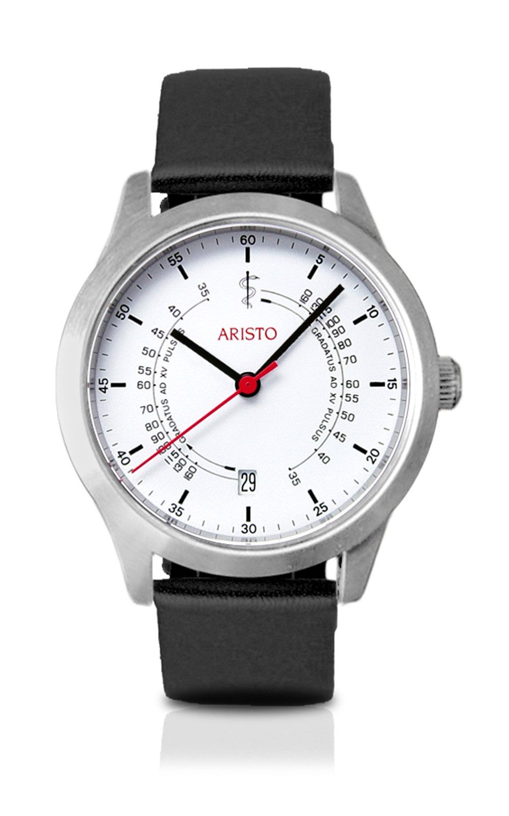 ARISTO Quarzuhr 7H125-S, Quarzuhr mit Pulsationsskala - für medizinischen Fachpersonal, schlichtes aber elegantes Design mit Lederband - Made in Germany