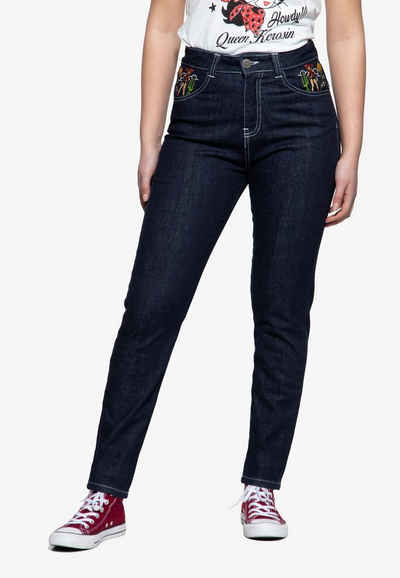 QueenKerosin Slim-fit-Jeans 50s Western Look mit Stickerei