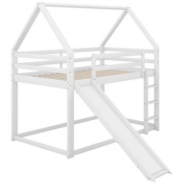 OKWISH Polsterbett Hausbett Etagenbett (Weiß, 90x200cm, mit Rutsche und Leiter), Etagenbett in Hausform mit Rutsche, Einfache Montage