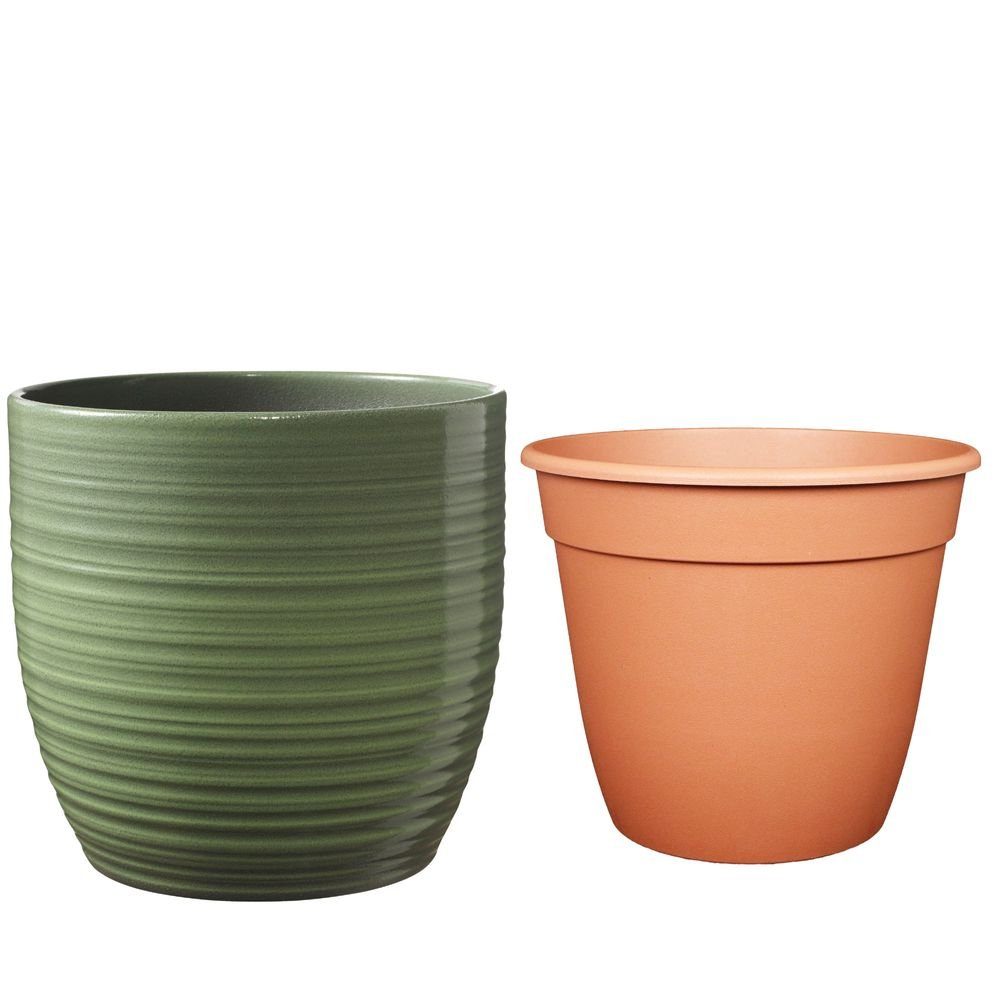 Heimwerkercenter Übertopf Set - Keramikübertopf Bergamo ø13 cm, blattgrün + günstig online kaufen