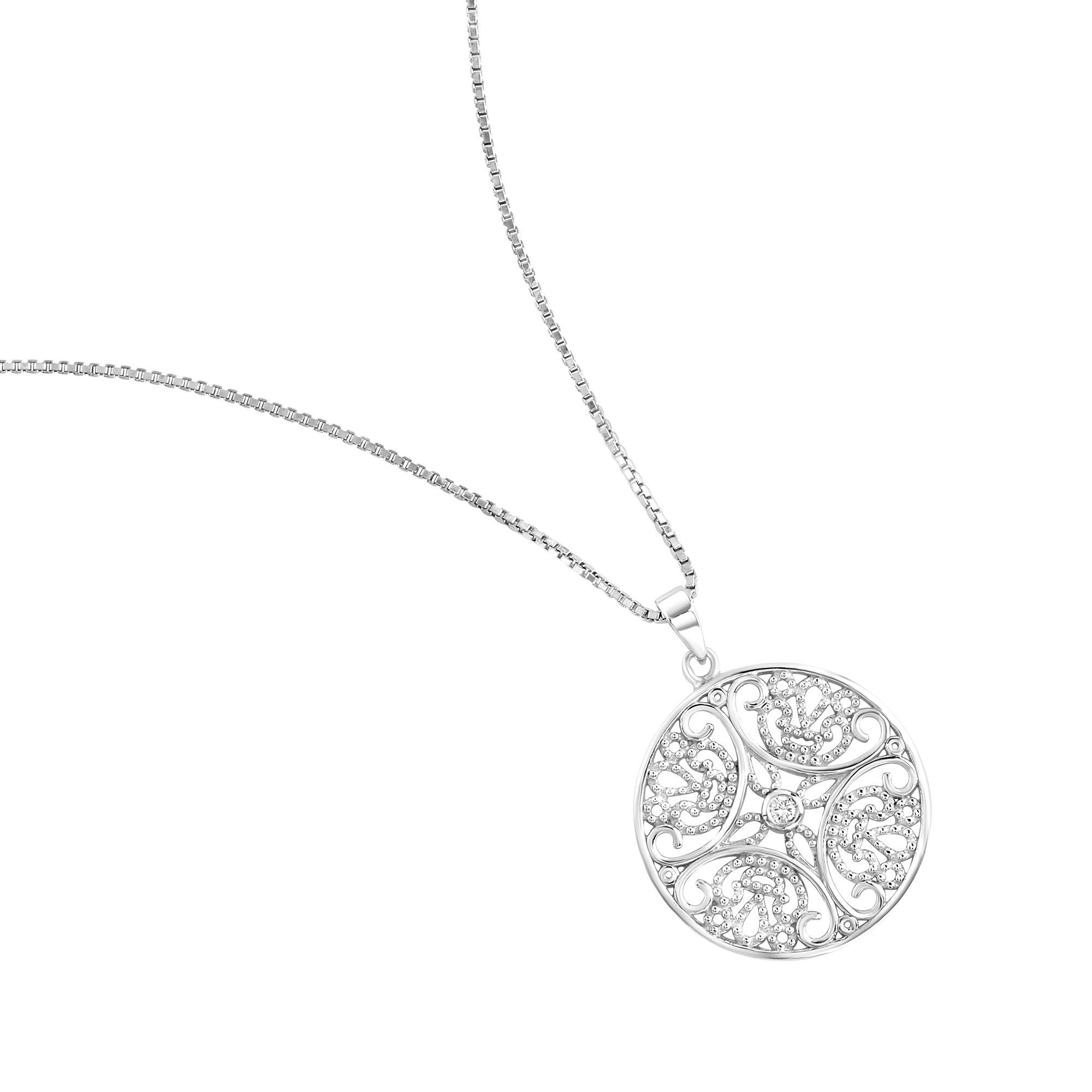 Kette mit Anhänger Silber 925 rhodiniert mit Zirkonia weiß