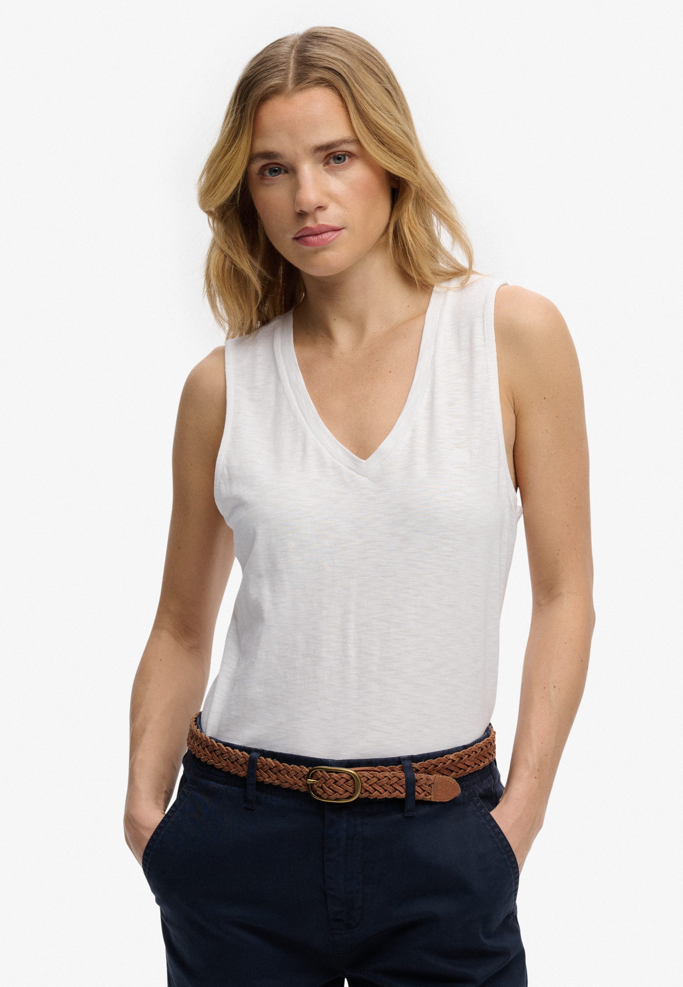 Superdry Tanktop STUDIOS VEE NECK VEST aus Baumwollmischung mit Lyocell, Regular Fit, ärmellos