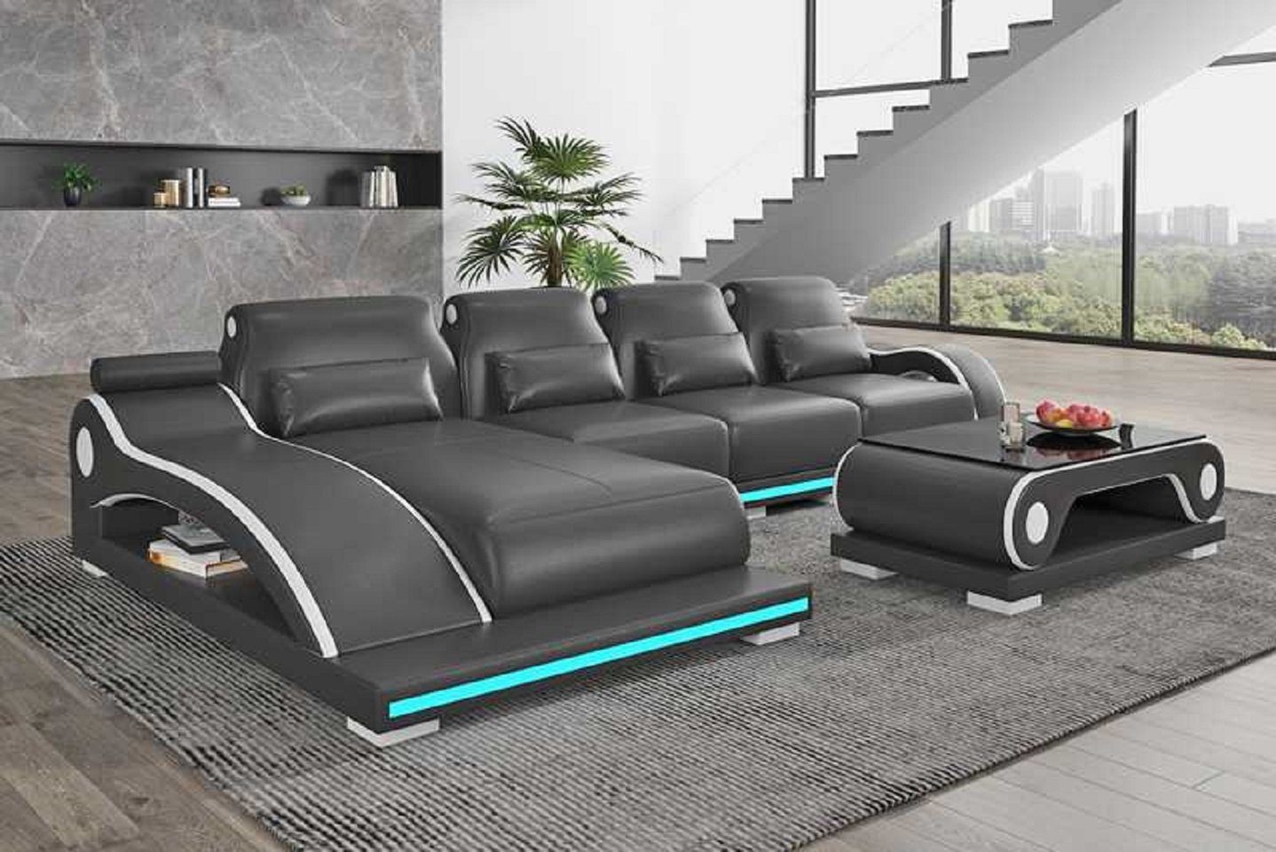 JVmoebel Ecksofa Luxus Ecksofa L Couch, Made Europe in Sofa Liege Teile, Sofa Form Schwarz 3 Moderne