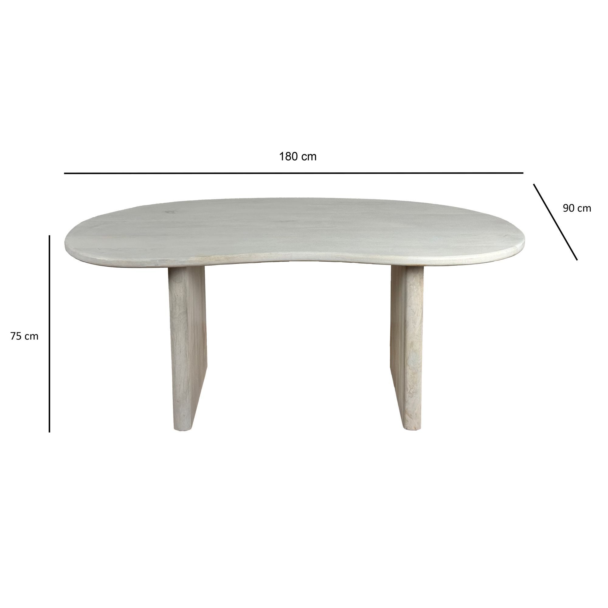 FINEBUY Schreibtisch FB111752 Bürotisch 180 cm Massivholz Computertisch Nierenform (180x90x75 cm Mango Massivholz, Holztisch Weiß), Computertisch Home Office, Bürotisch Nierenform