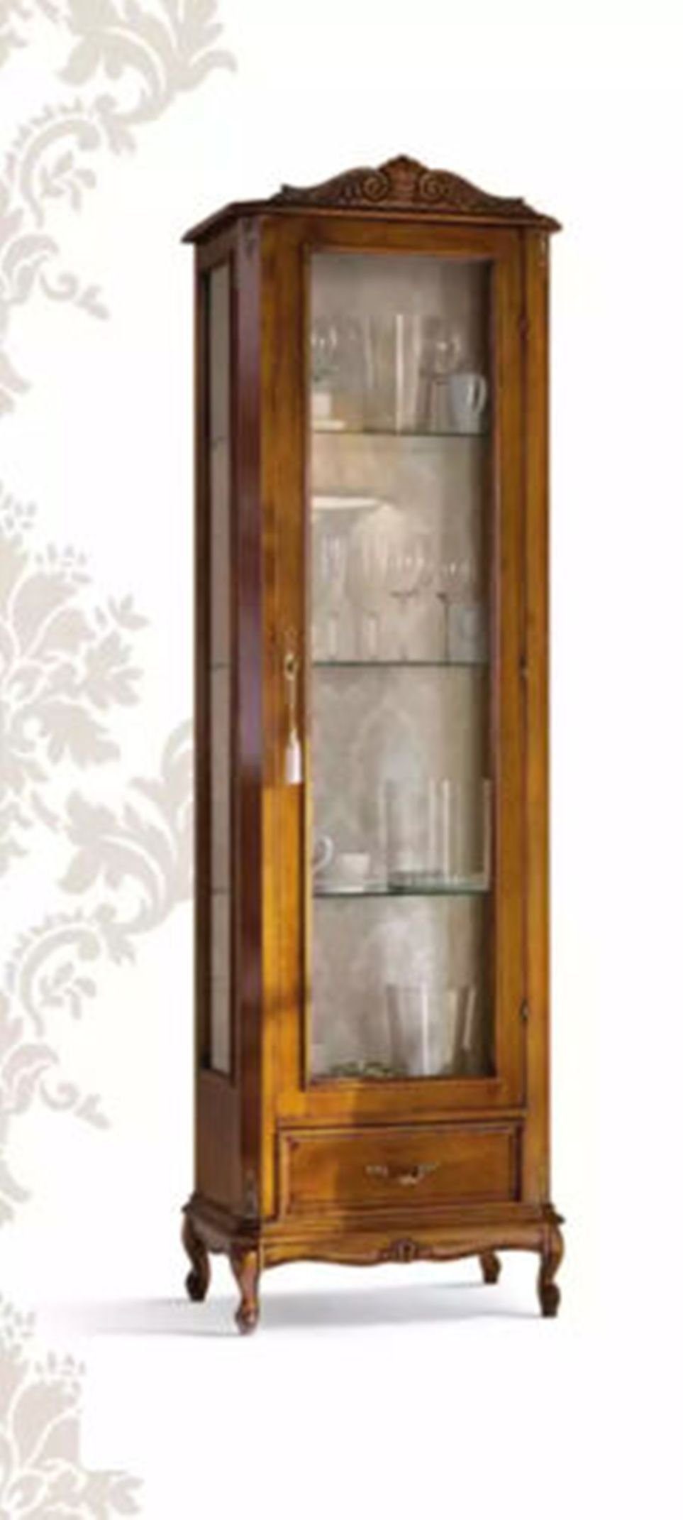 JVmoebel Vitrine Klassischer Brauner Vitrine mit Schublade Glas Designer Holz neu (1-St., Vitrine) Made in Italy