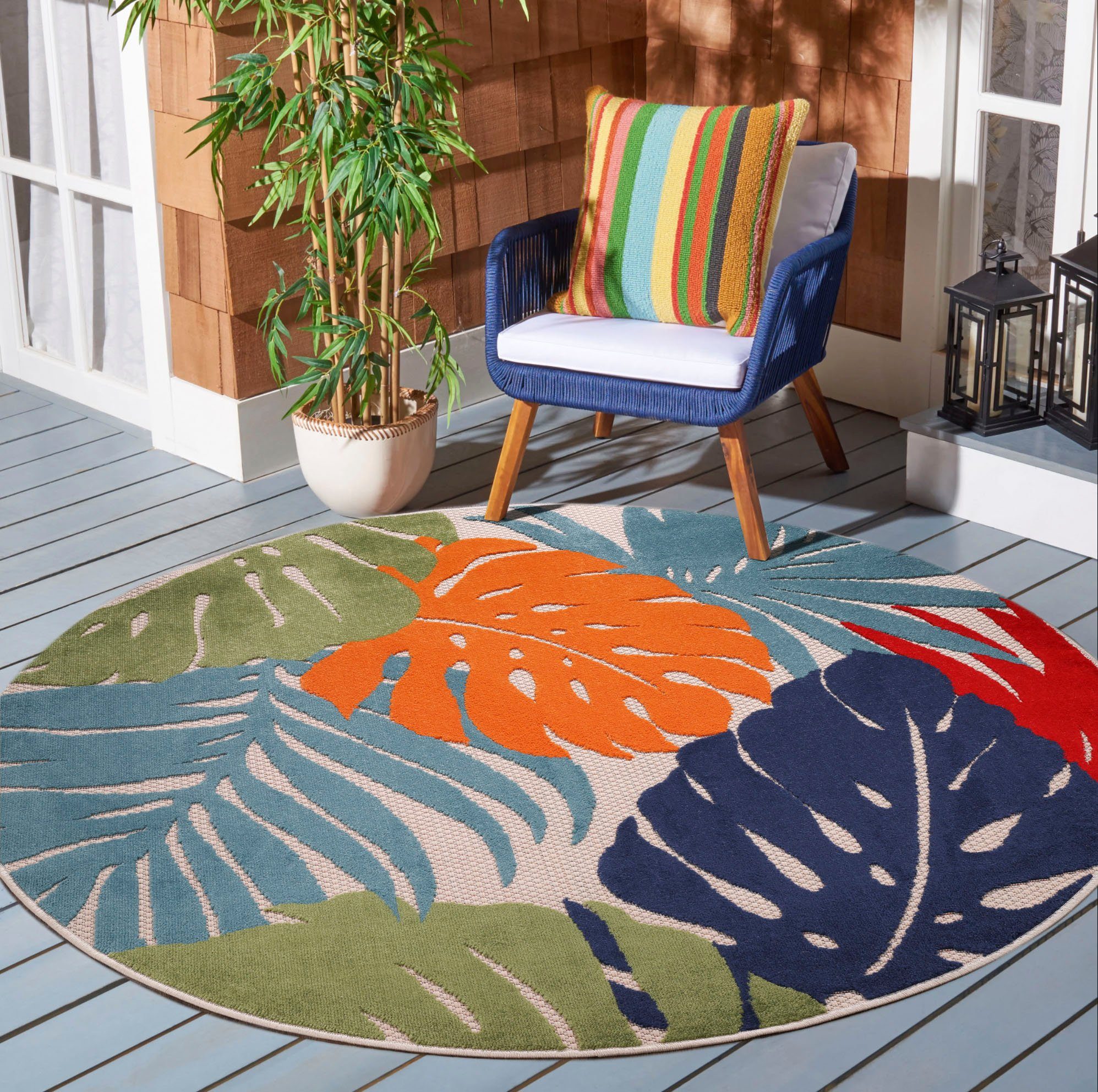 Teppich Floral, Sanat, rund, Höhe: 6 mm, In- und Outdoor geeignet, florales  Design, Balkon, Terasse