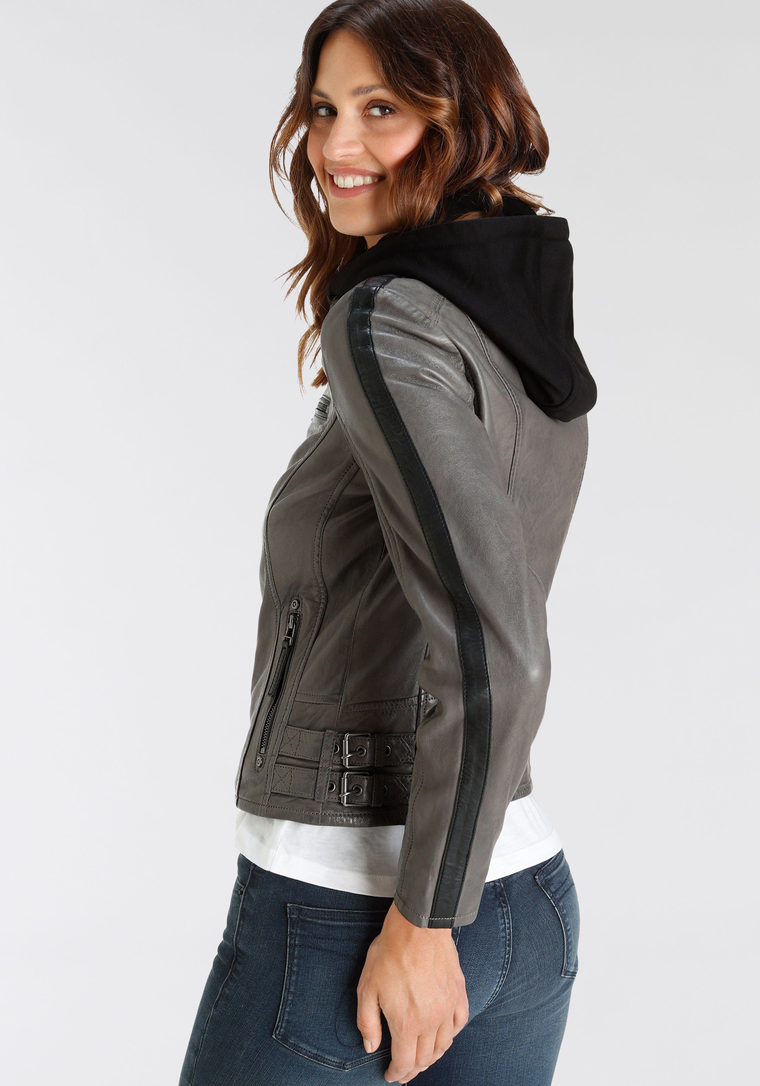 Mauritius Lederjacke GWRanja mit kontrastfarbigen Details günstig online kaufen