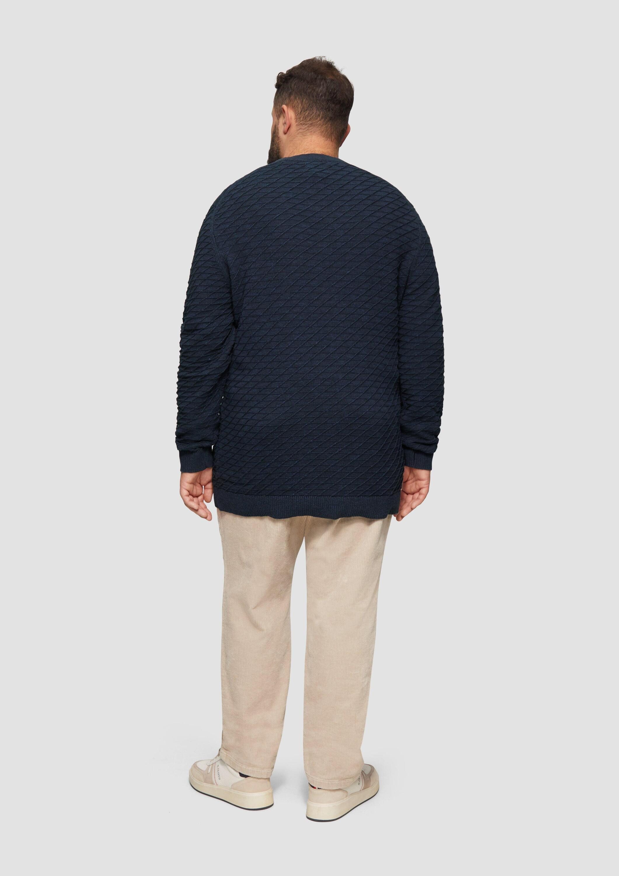 s.Oliver Longpullover Strickpullover Strukturierter Pullover mit V-Ausschnitt