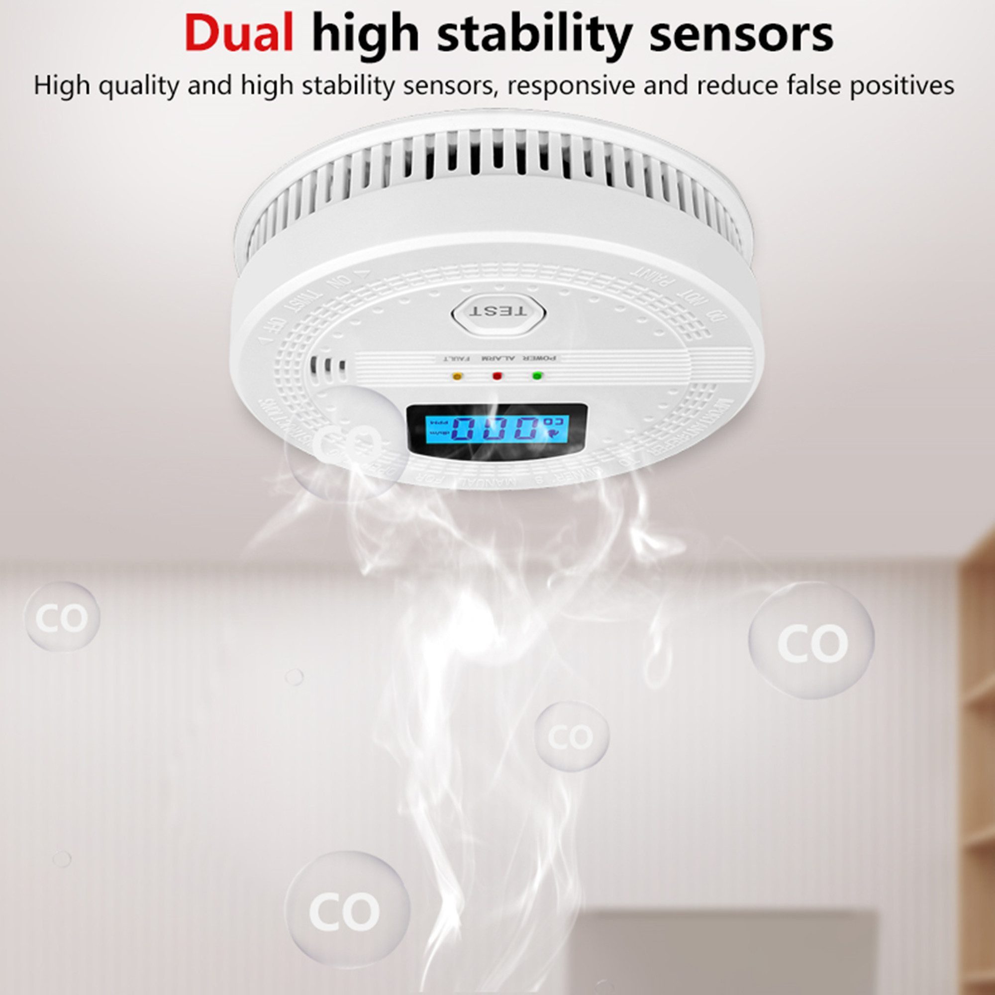 Forrlite CO-Melder, Kohlenmonoxid- und Rauchmelder mit LED-Digitalanzeige CO-Melder (85 dB 2 in 1 CO und Rauchmelder, batteriebetriebene Feuermelder)