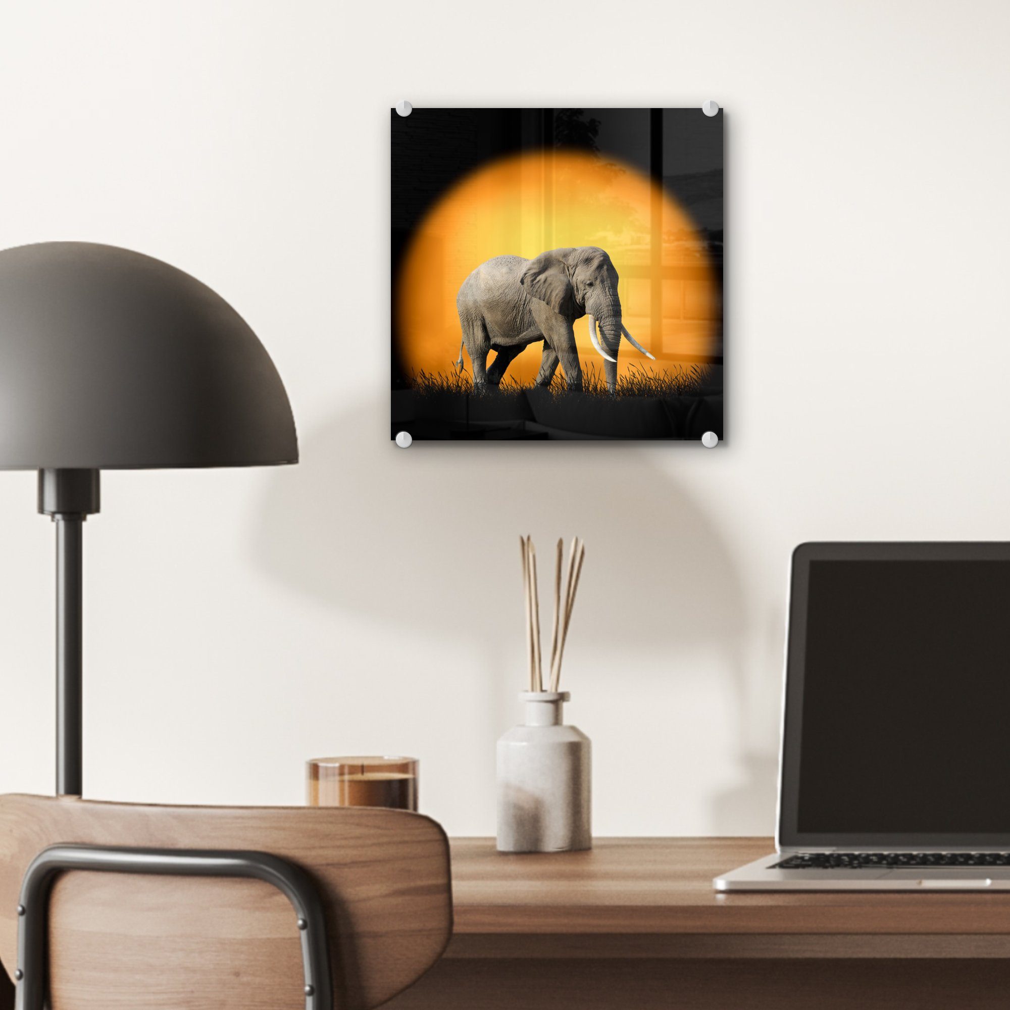 MuchoWow Acrylglasbild Elefant - Sonne Glasbilder Glas Glas Zähne, Wanddekoration Foto auf - Bilder St), - (1 auf Wandbild - 