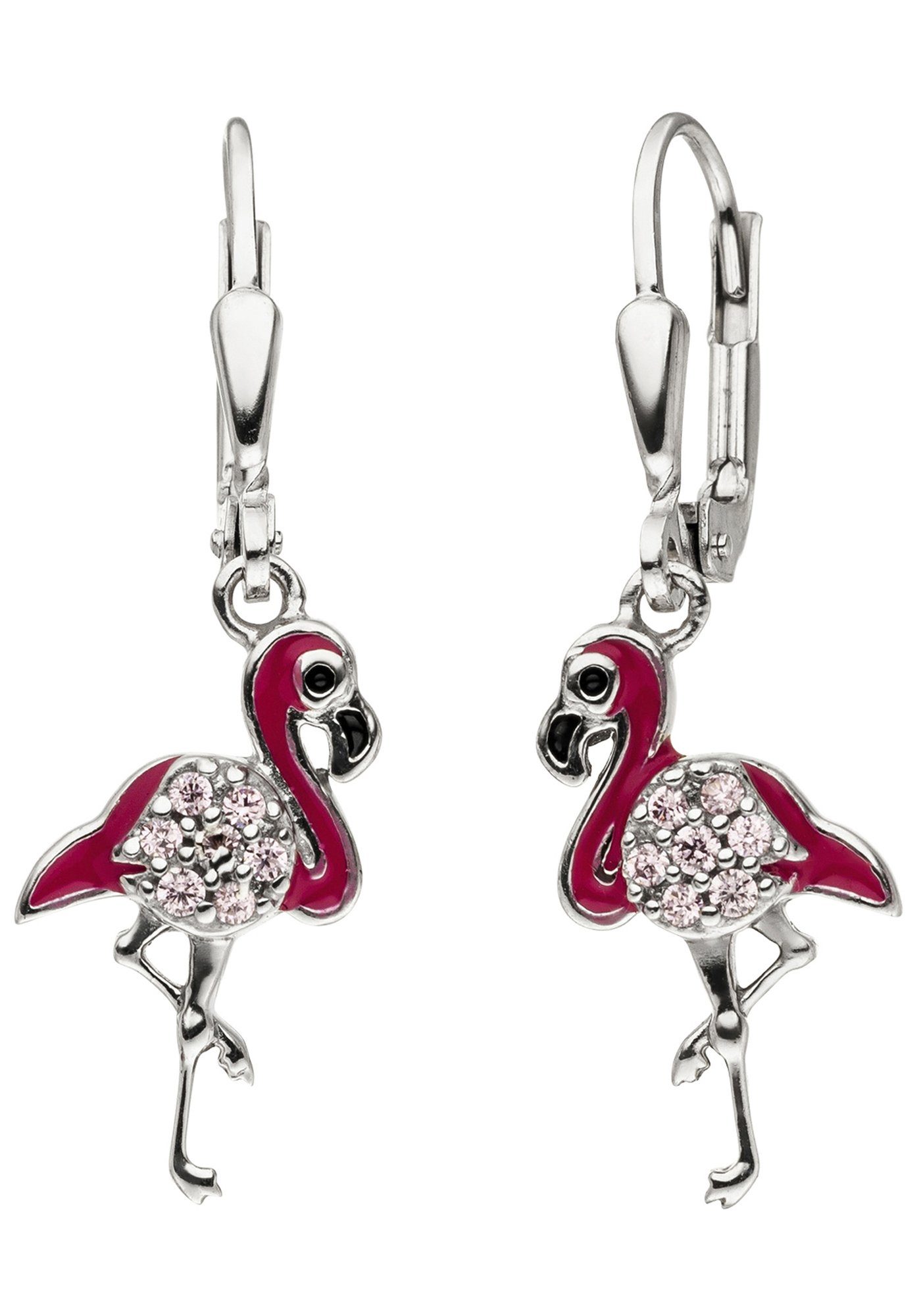 JOBO Paar Ohrhänger Zirkonia 14 Silber Flamingo, 925 mit
