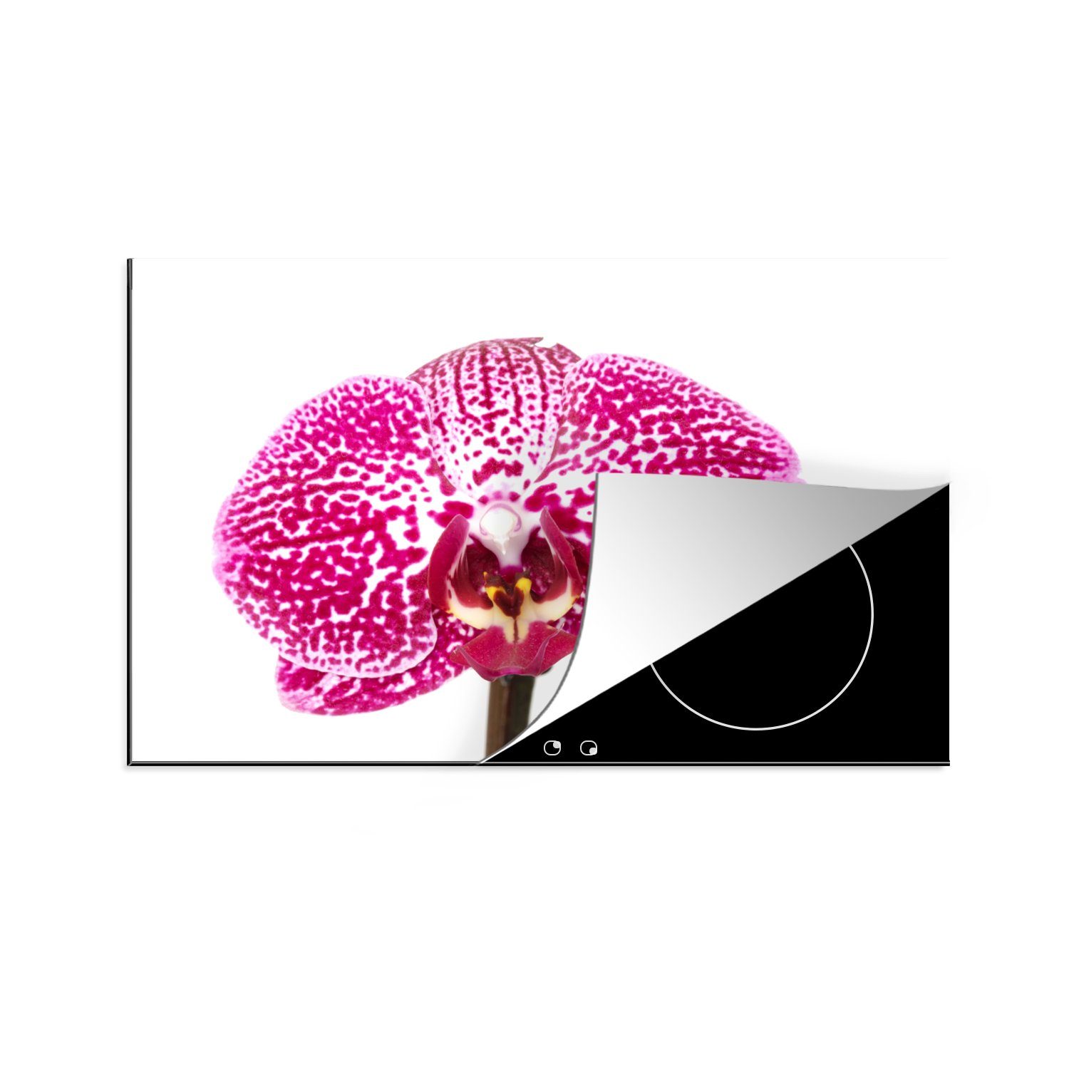 MuchoWow Herdblende-/Abdeckplatte 76x51.5 cm Orchidee rosa, Vinyl, (1 tlg), Induktionsschutz - Herdabdeckung Matte von Vinyl, das perfekte, rollbare Material für jedes Kochfeld - vergrößert die Arbeitsfläche - Küchen Dekoration - Induktionsherd Abdeckung Induktionskochfeld