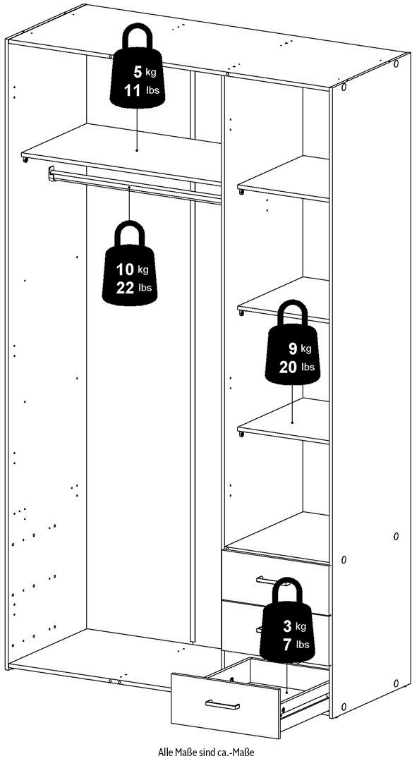 Weiß | Stangengriffe, Kleiderschrank 49,5 115,8 x affaire Home Weiß Selbstmontage, cm einfache 200,4 hochglanz x graue