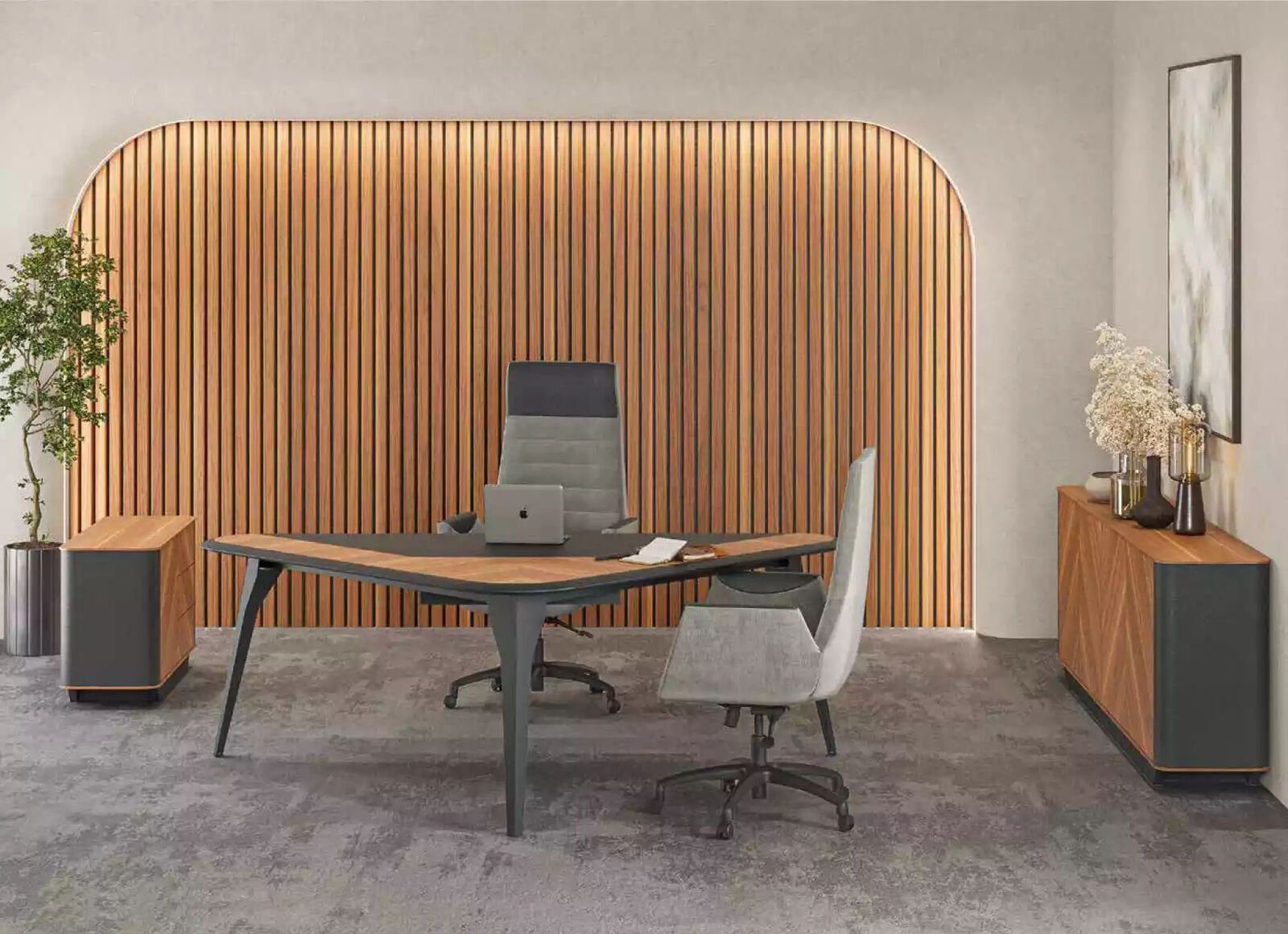 Europa 1x Arbeitszimmer Schreibtisch Schreibtisch in Büro Sideboard + Schreibtisch 1x Kommode JVmoebel (3-St., Made Kommode Sideboard), + Holz Modern 1x