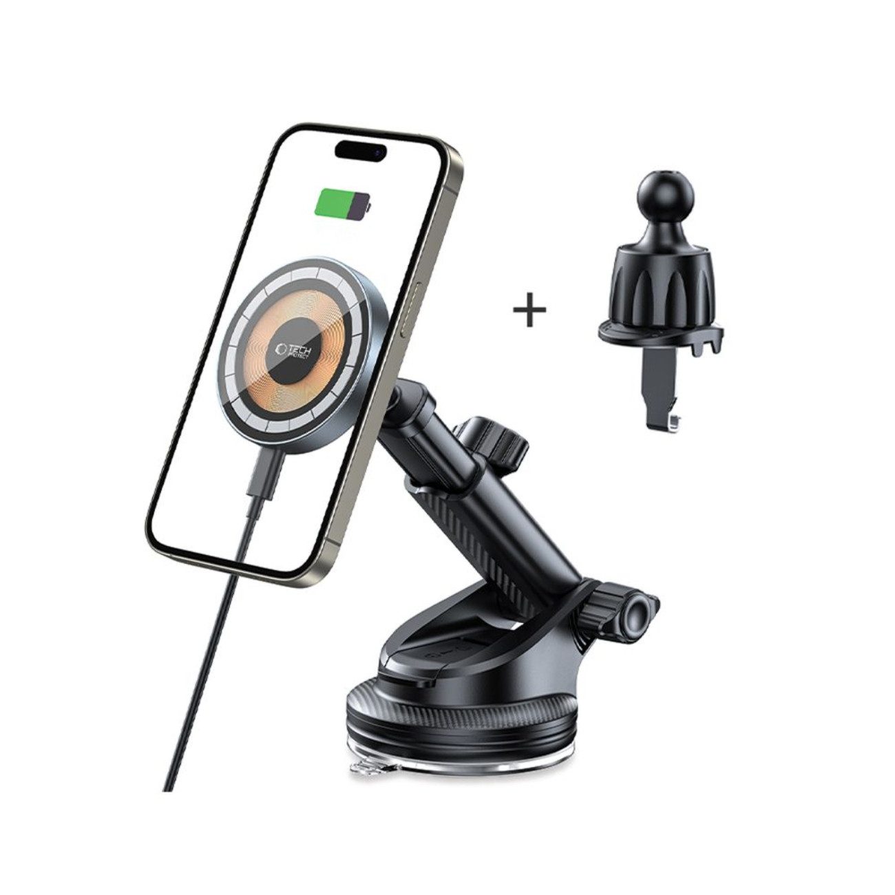 TECH PROTECT Handy-Halterung MM15W-V5, (bis 7 Zoll, Einzelartikel, Einzelartikel, 15 W MagSafe-Autohalterung mit verstellbarem Arm und Mehrfachhalterung)