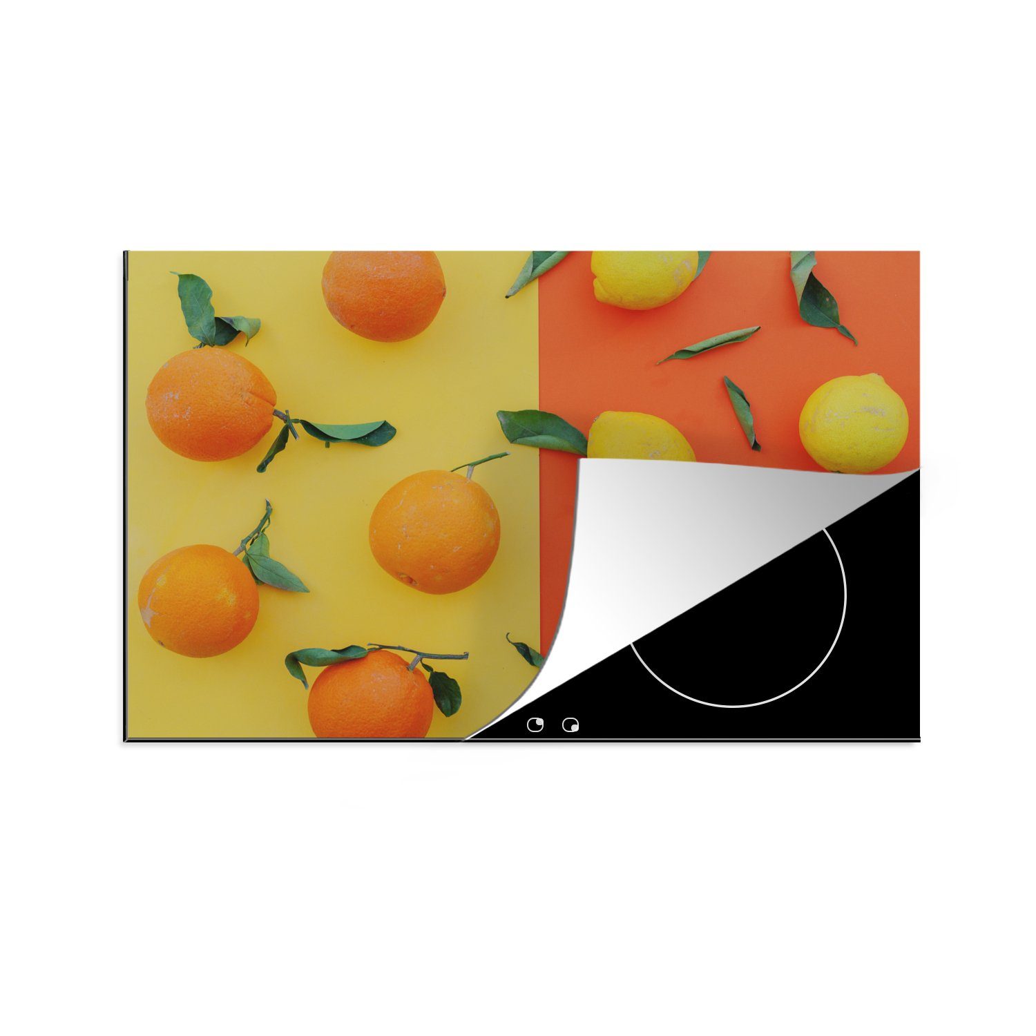 MuchoWow Herdblende-/Abdeckplatte Zitrone - Orange - Gelb, Vinyl, (1 tlg), 81x52 cm, Induktionskochfeld Schutz für die küche, Ceranfeldabdeckung