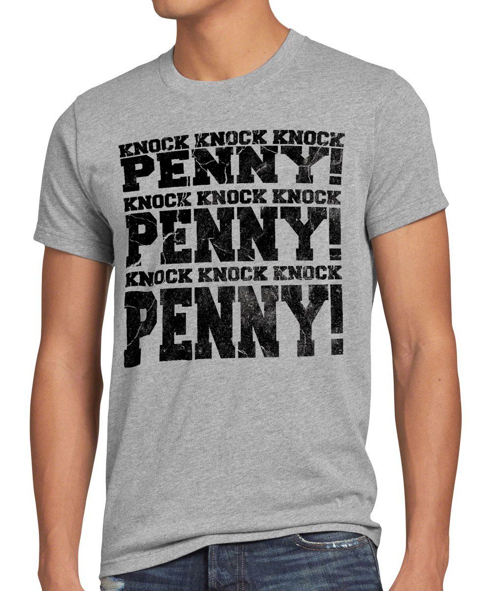 style3 Print-Shirt Herren grau Comic Penny big T-Shirt college meliert Theory Sheldon Knock vintage bang knock