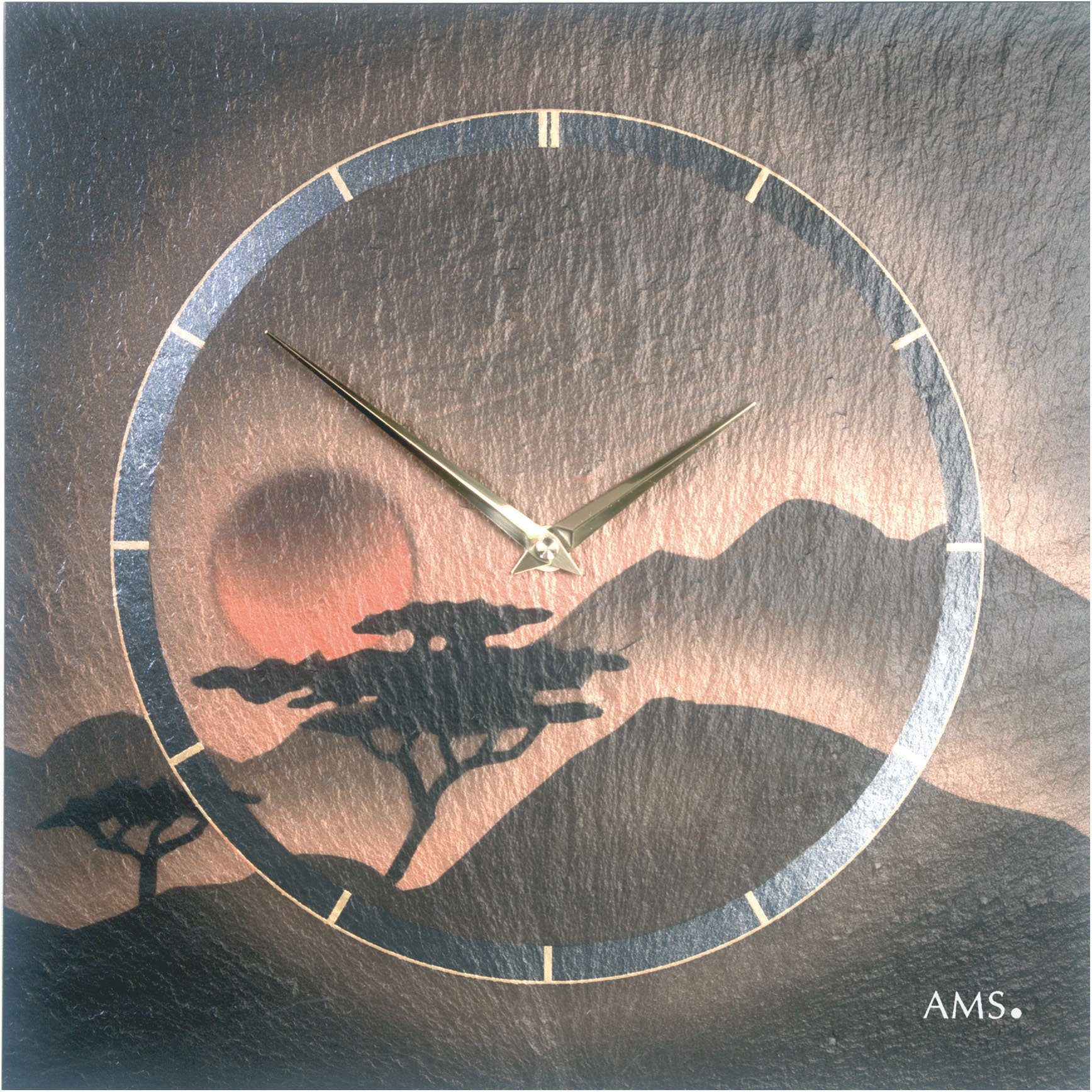 AMS Wanduhr W9515 (Made in Germany,Schiefer,Wohnzimmer,Esszimmer,Küche,Arbeitszimmer)