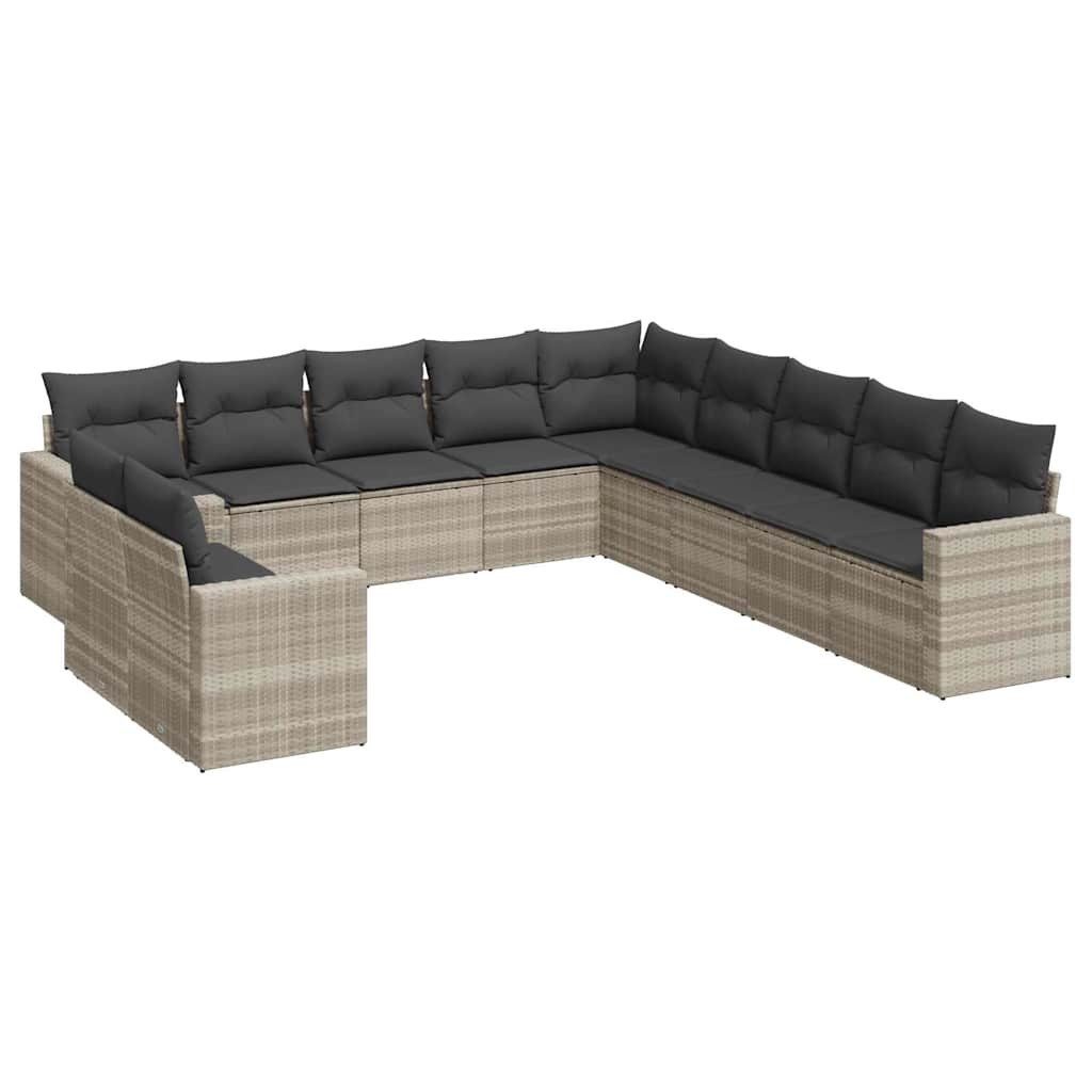 Gartenlounge-Set 11-tlg. Garten-Sofagarnitur mit Kissen Hellgrau Poly Rattan