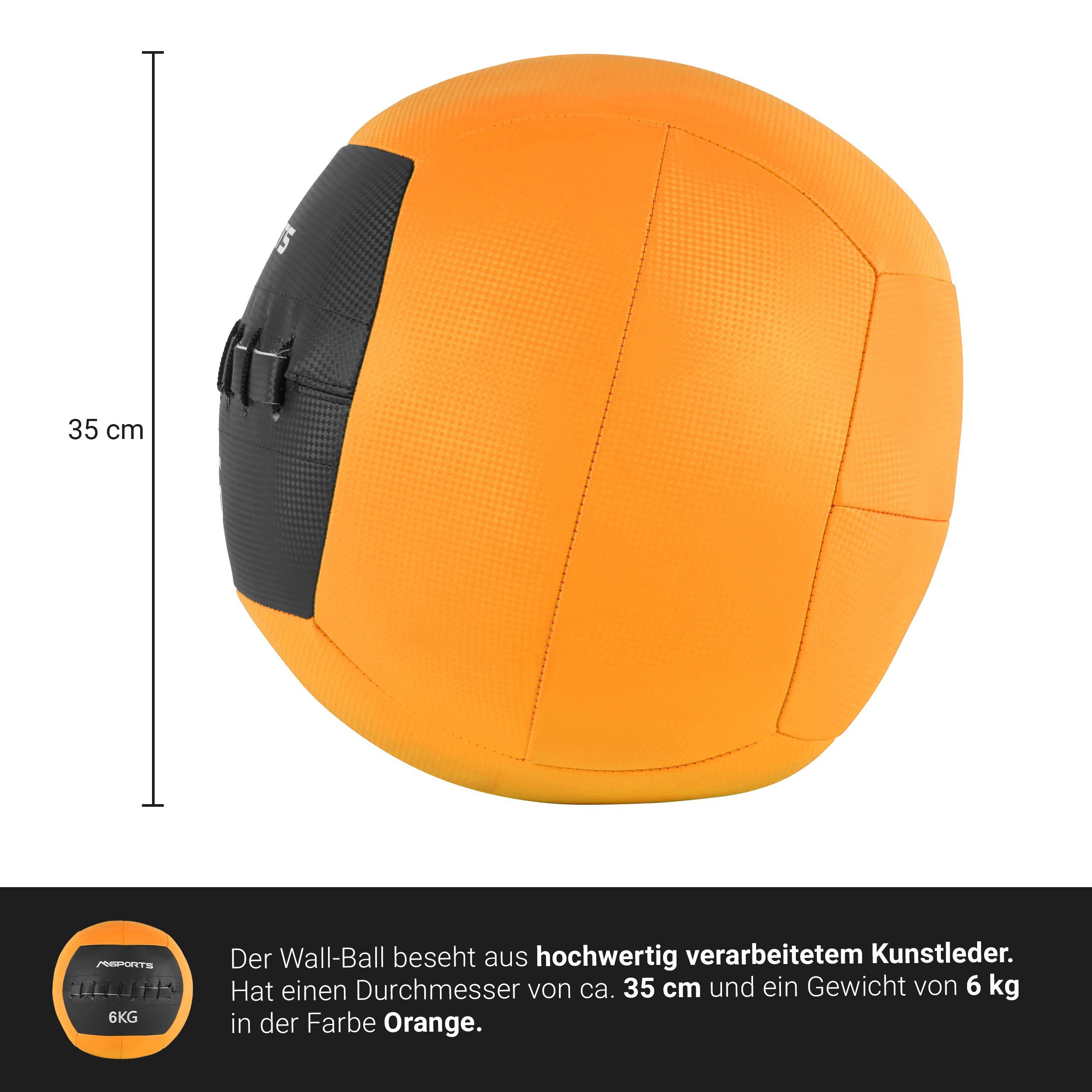 MSports® Medizinball Wall-Ball Premium Gewichtsball - Orange - kg 10 verschiedenen 2 kg in Farben 6