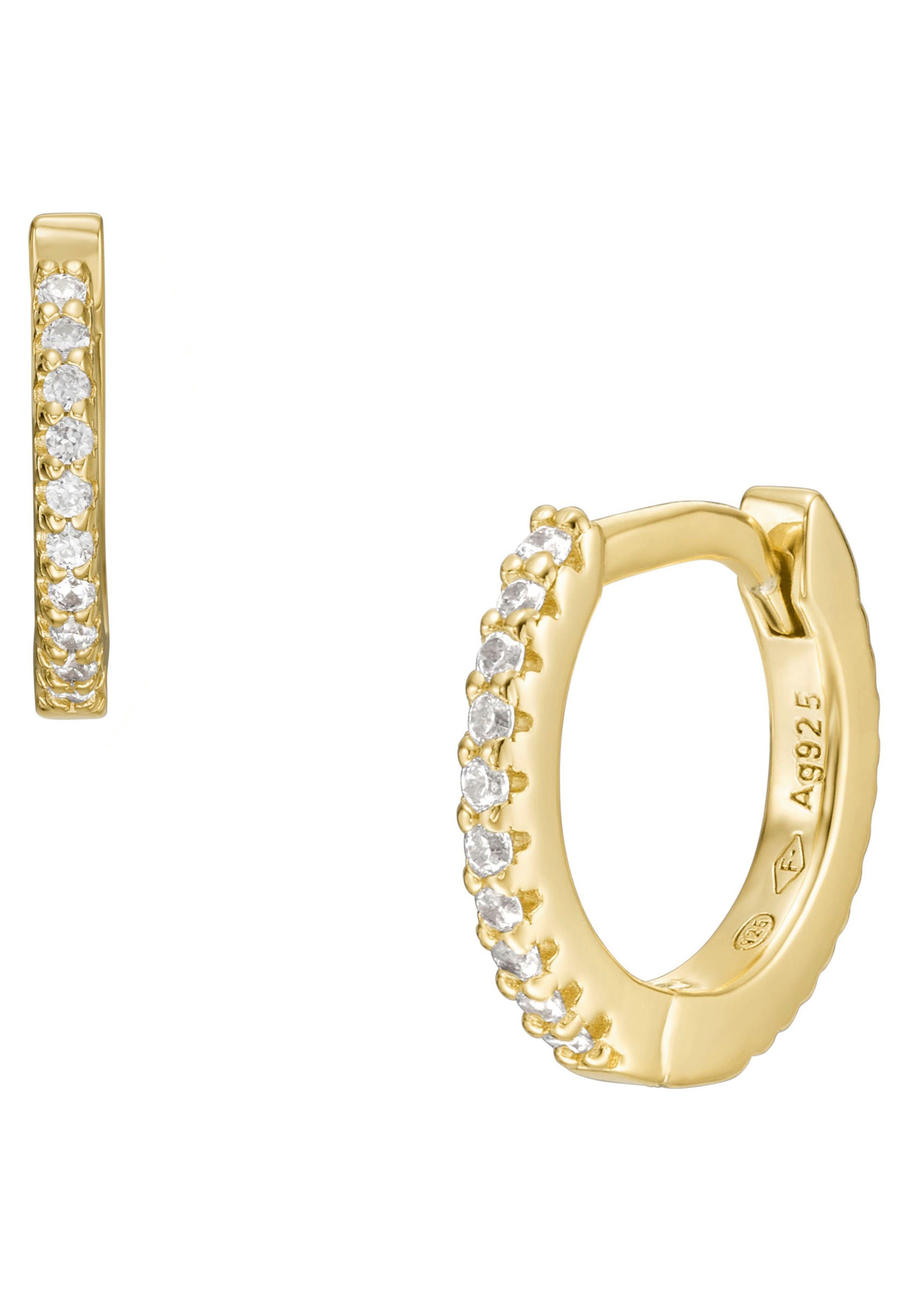 Fossil Paar Creolen Schmuck Geschenk Silber 925 Ohrringe STERLING, mit Zirkonia (synth)