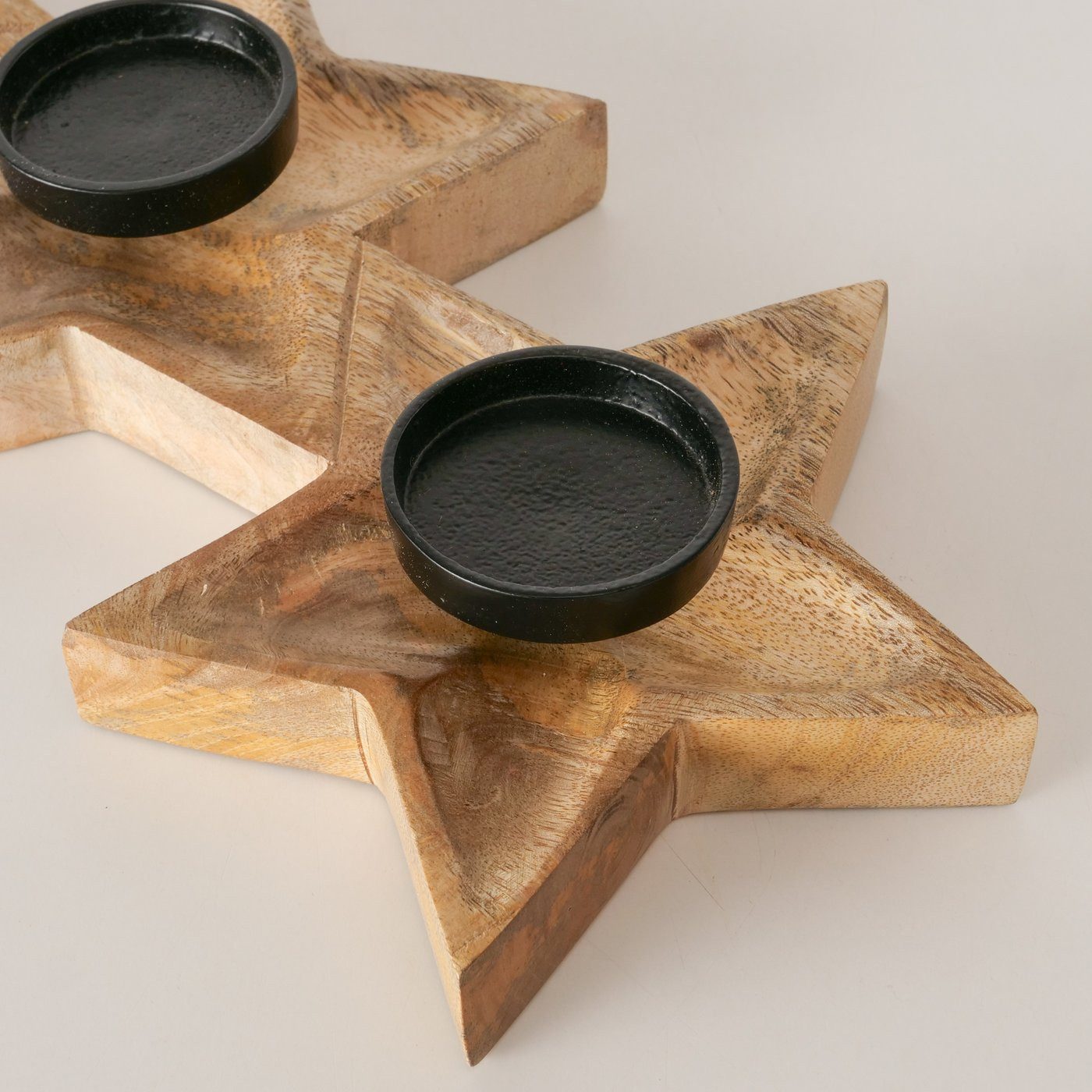 MF Adventsleuchter Teelichthalter Holz Asteria Stern aus Mangoholz für 4 Teelichter (1 St) – Bild 4 von 5