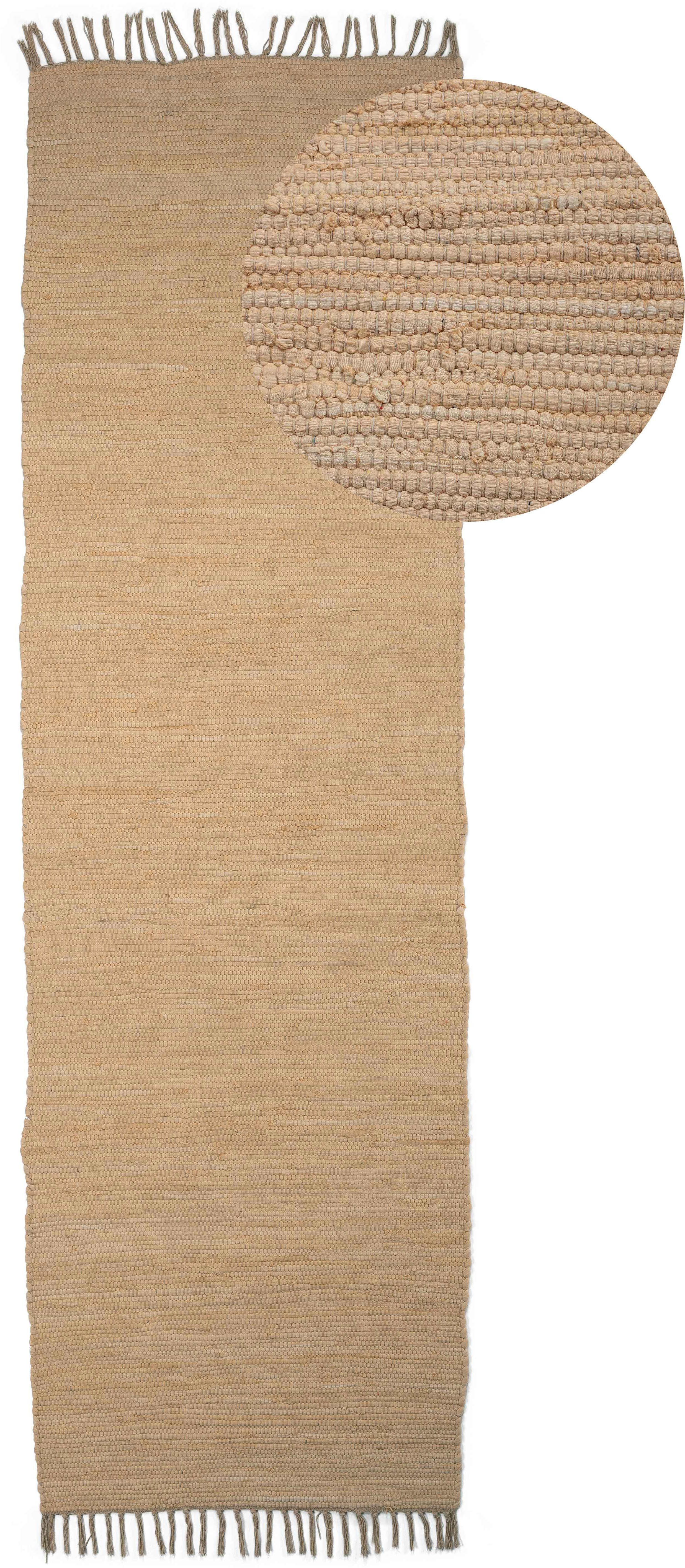 carpetfine Teppich Kelim Chindi uni, auch als Läufer, rechteckig, Höhe: 5 mm, Wendeteppich, reine Baumwolle, handgewebt, Uni-Farben, mit Fransen