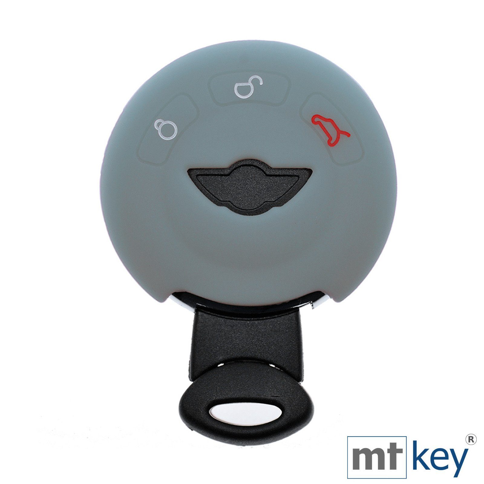 mt-key Schlüsseltasche Autoschlüssel Softcase Silikon Schutzhülle Dunkelgrau, für Mini R55 R56 R57 R59 R60 R61 Cooper Clubman ONE S Paceman 3 Tasten Blaugrau