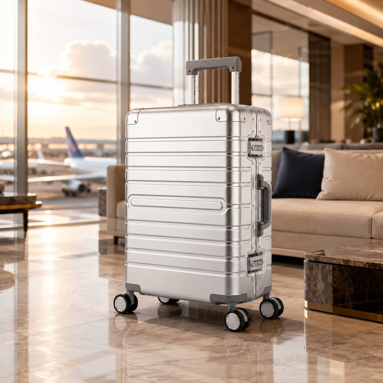Travelhouse Koffer 100% Aluminium OSLO M - verschiedene Farben, 4 Rollen, aus Aluminium, mit voll gefüttertem Innenraum, mit Kantenschutz