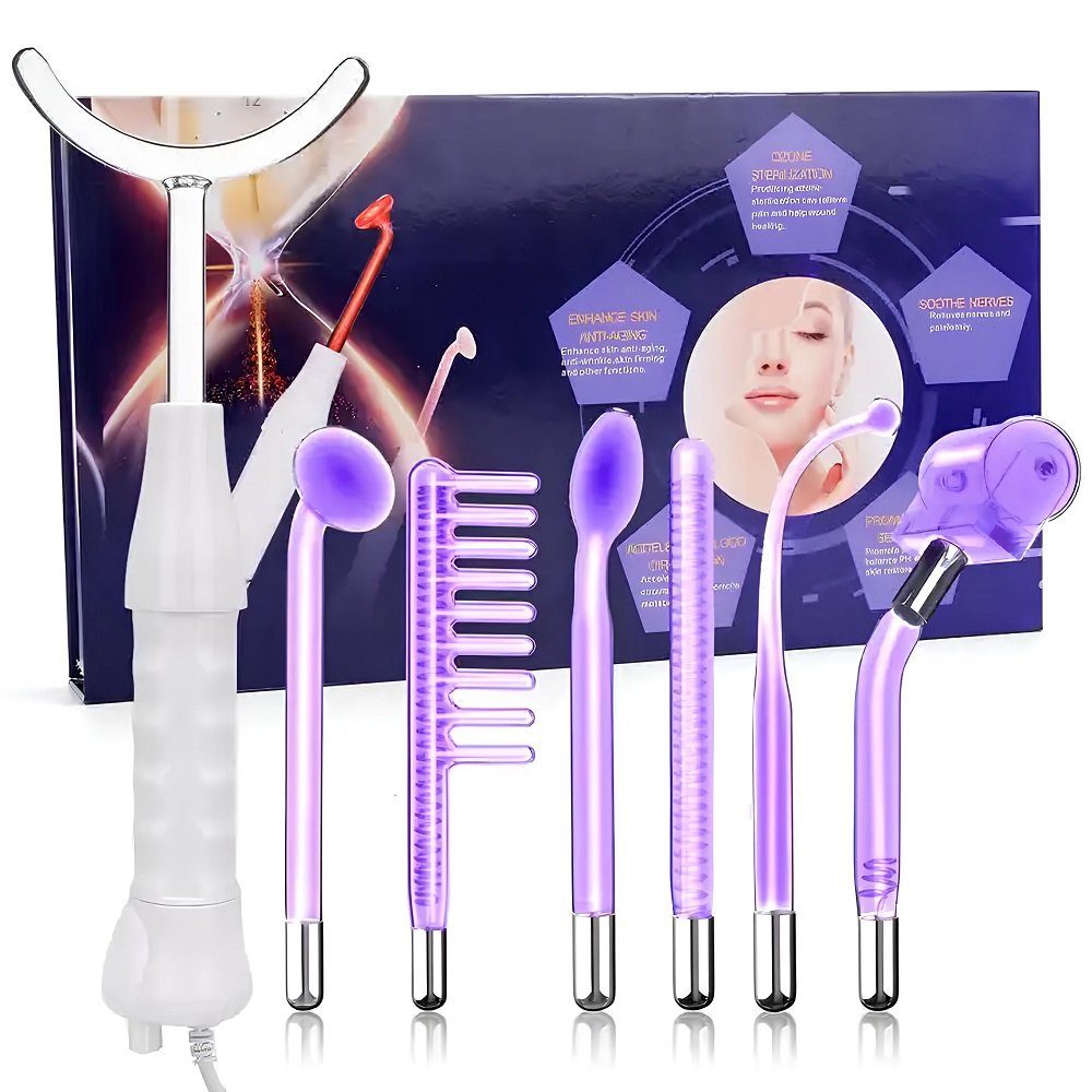 COOL-I ® Kosmetikbehandlungsgerät Hochfrequenzstab Gesicht,Lila,7 Argon-Stäbe für Hautpflege 7-tlg., Gesicht/Haare/Körper,Hautstraffung,Faltenreduzierung,Aknebehandlung mehr