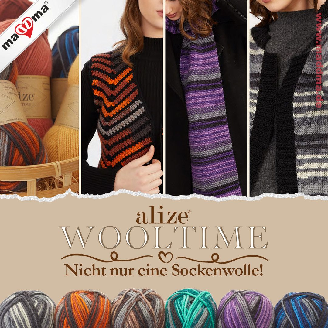 Alize 5 x 100g Sockenwolle Alize Wooltime Strickgarn Häkelgarn Farbwahl Häkelwolle, 55 weiß