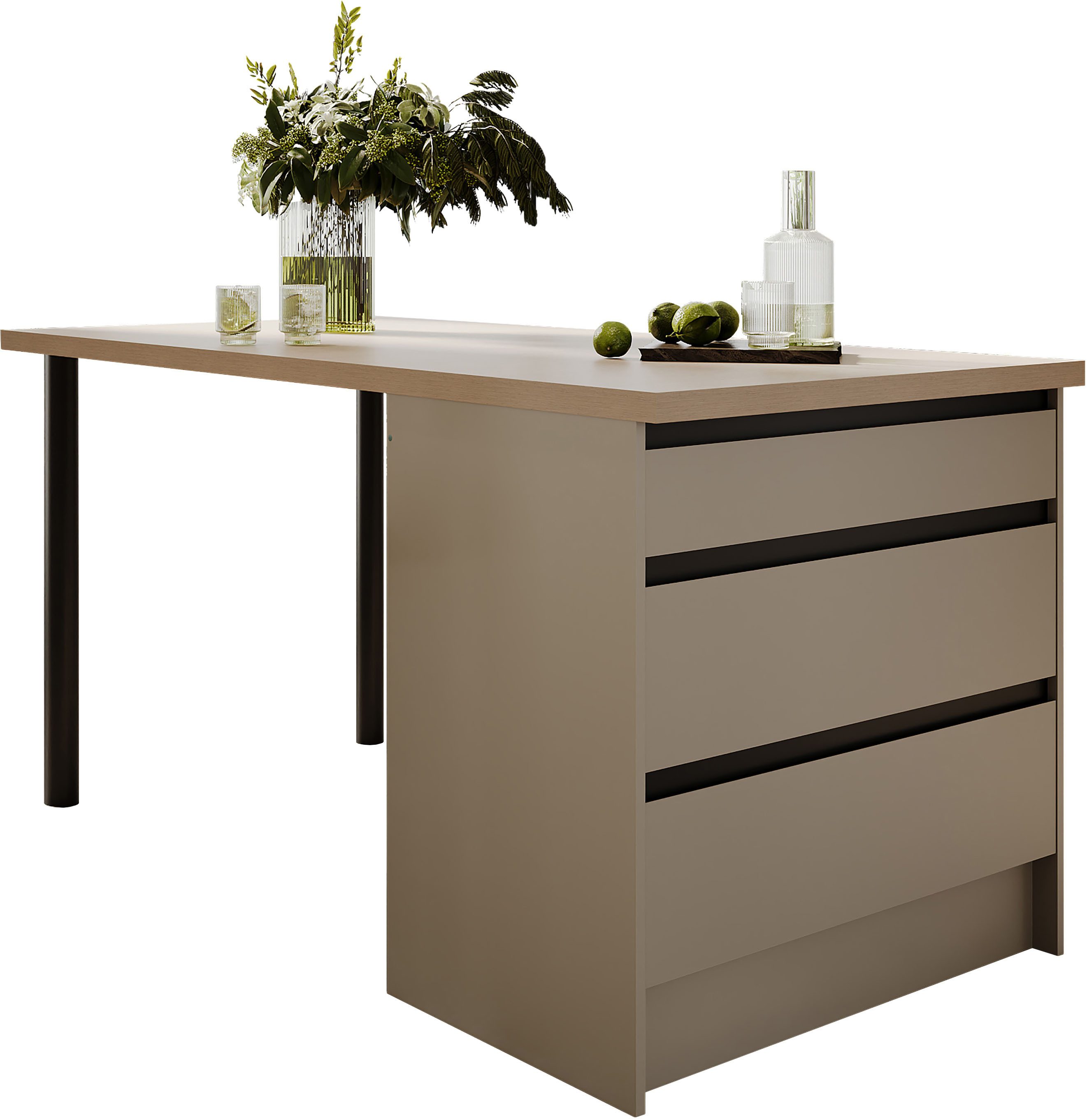 BASIC by Balculina Kücheninsel Isis B/T/H 180x90x91 cm, Breite 180 cm, mit Essplatz und Stauraum