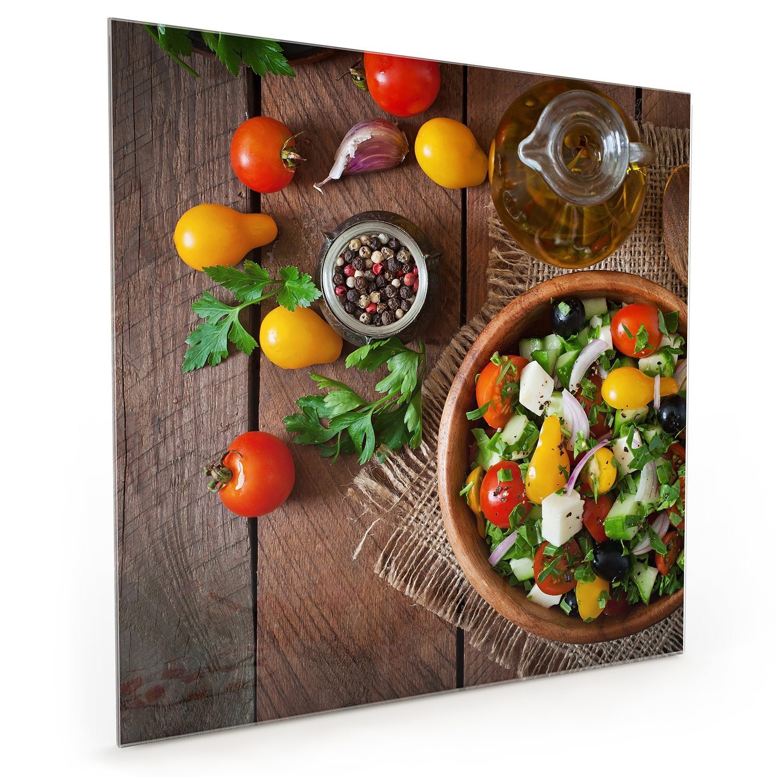 Primedeco Küchenrückwand Spritzschutz Glas Gemüse in Töpfchen