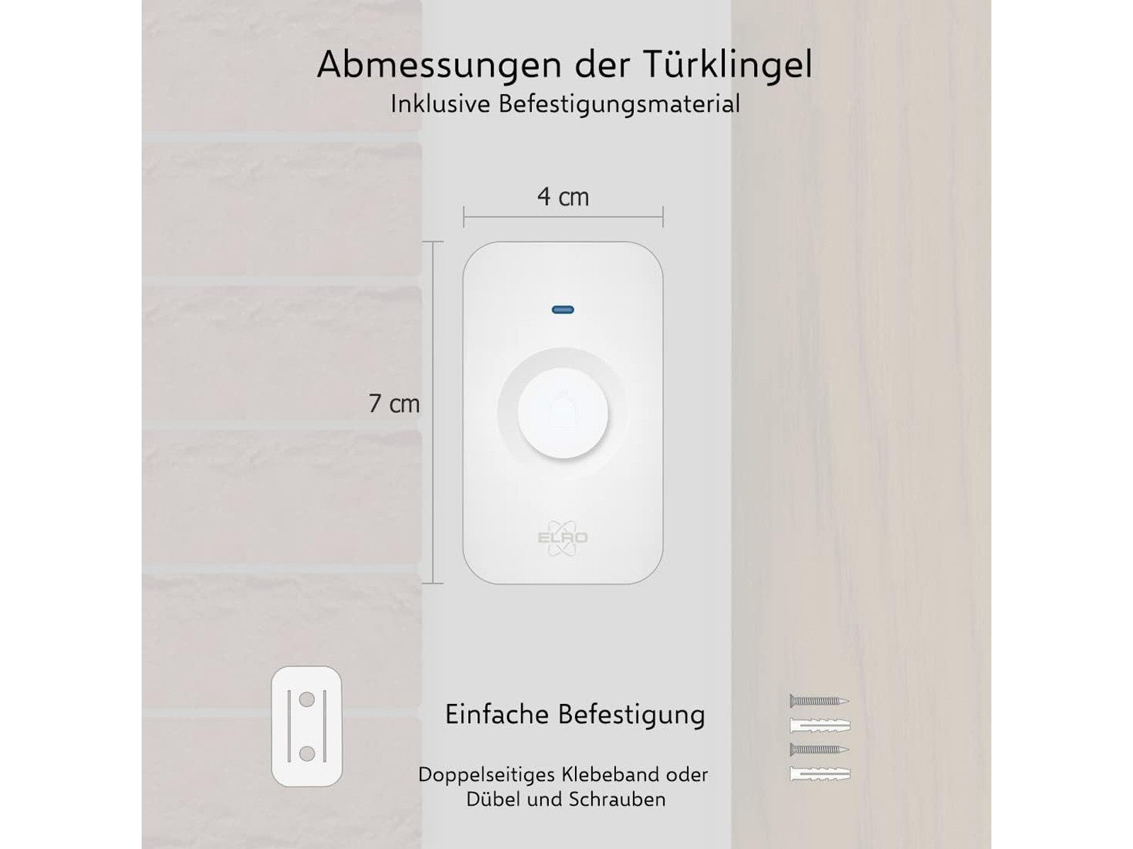 Elro Türklingel-Set, 1 Empfänger, 64 Klingeltöne, (3-tlg), Funkklingel mit Batterie, Türgong mit Licht für Schwerhörige, Weiß