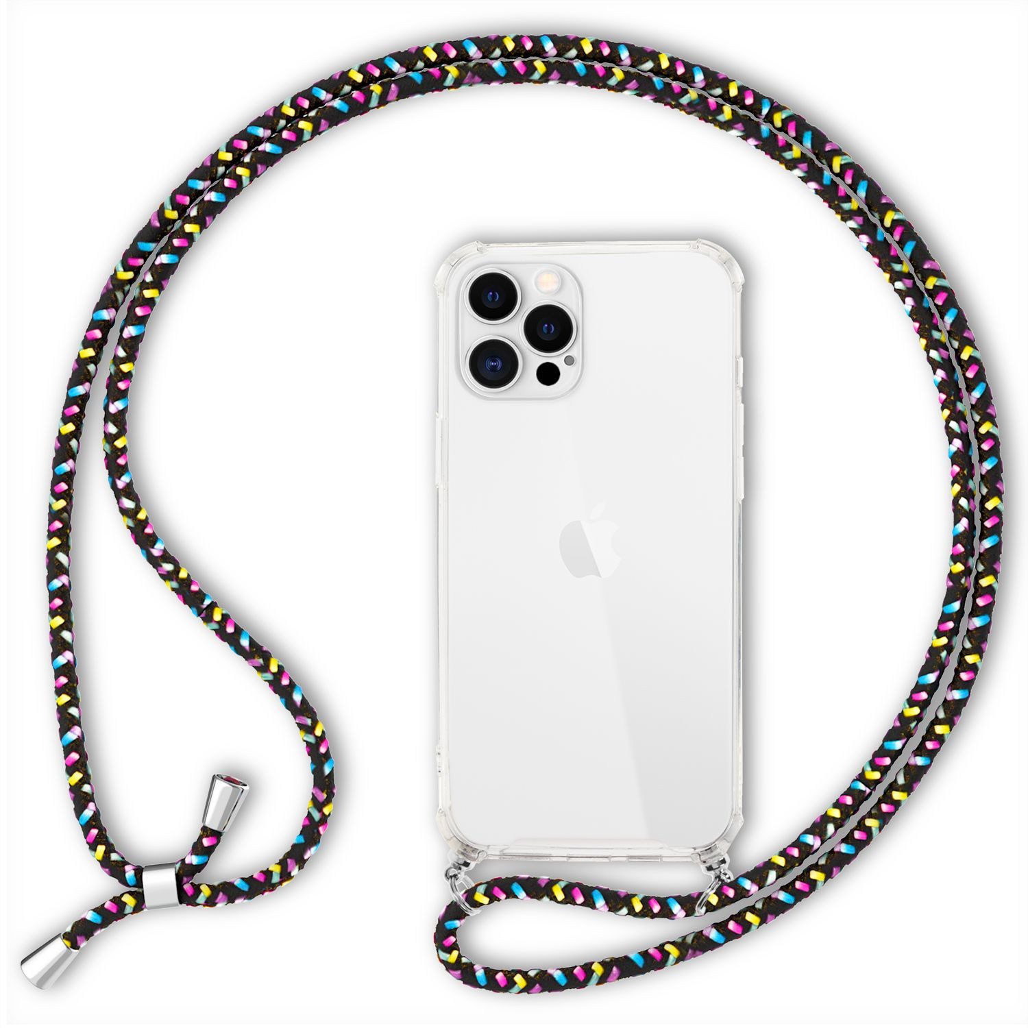 Nalia Backcover Apple iPhone 12 Pro Max 17 cm (6,7 Zoll), Klare Hybrid Hülle mit Kette / Schutzhülle zum Umhängen / Handyband