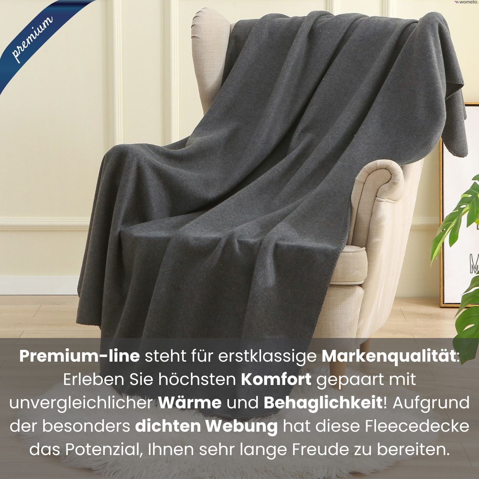 in 550g/700g, Premium-Fleecedecke Anti-Pilling Qualitäts-Ketteleinfassung mit dick, und Wohndecke Größen, wometo, 2 extra dunkelgrau