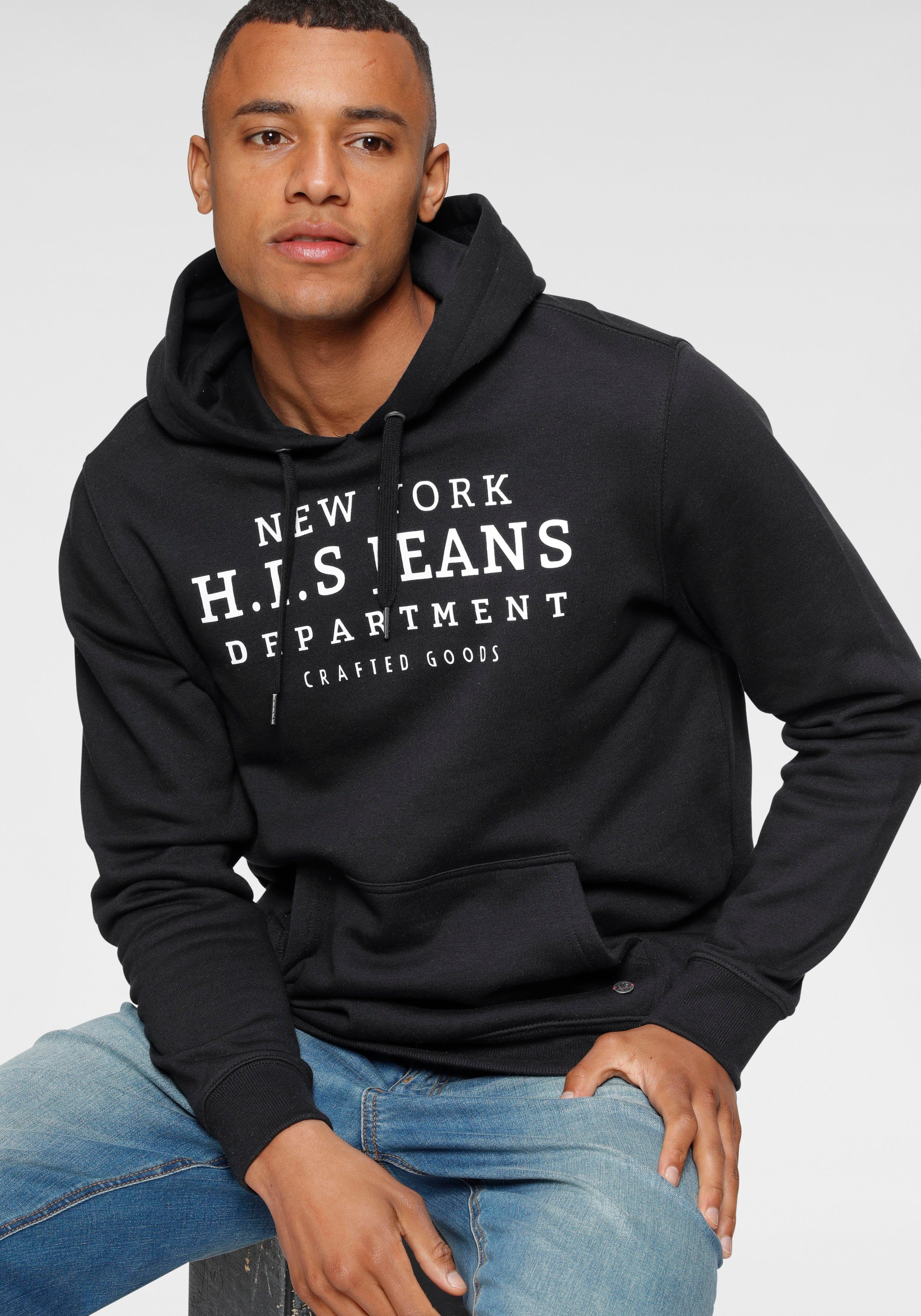 H.I.S Kapuzensweatshirt mit Zahlenprint an der Kapuze schwarz