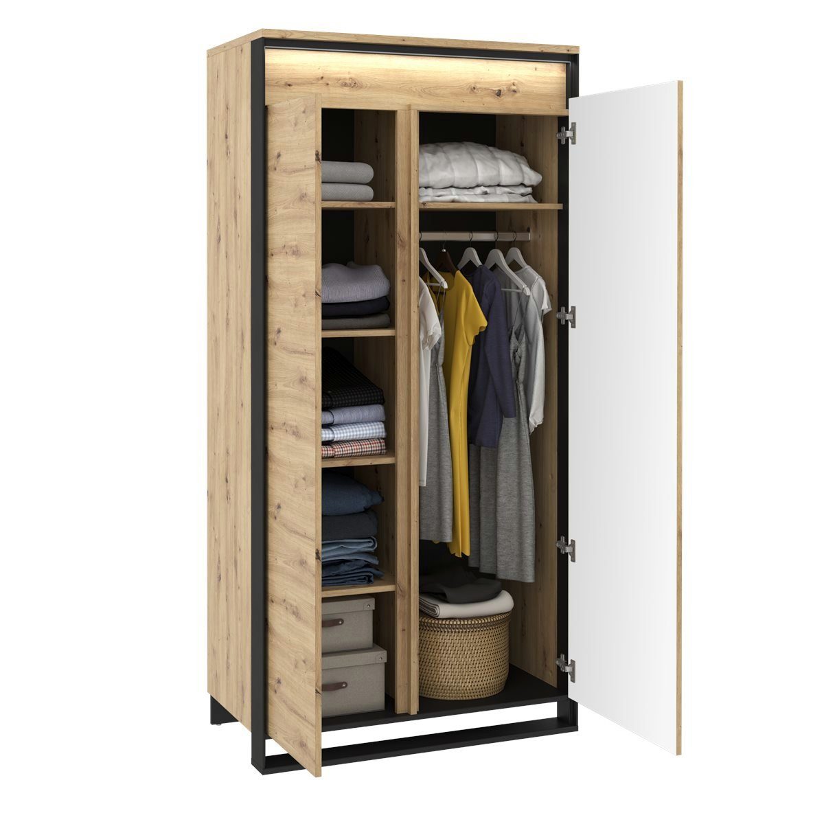 Compleo Kleiderschrank LIMA Push to open Funktion, LED-Beleuchtung, 2-Drehtüren – Bild 3 von 5