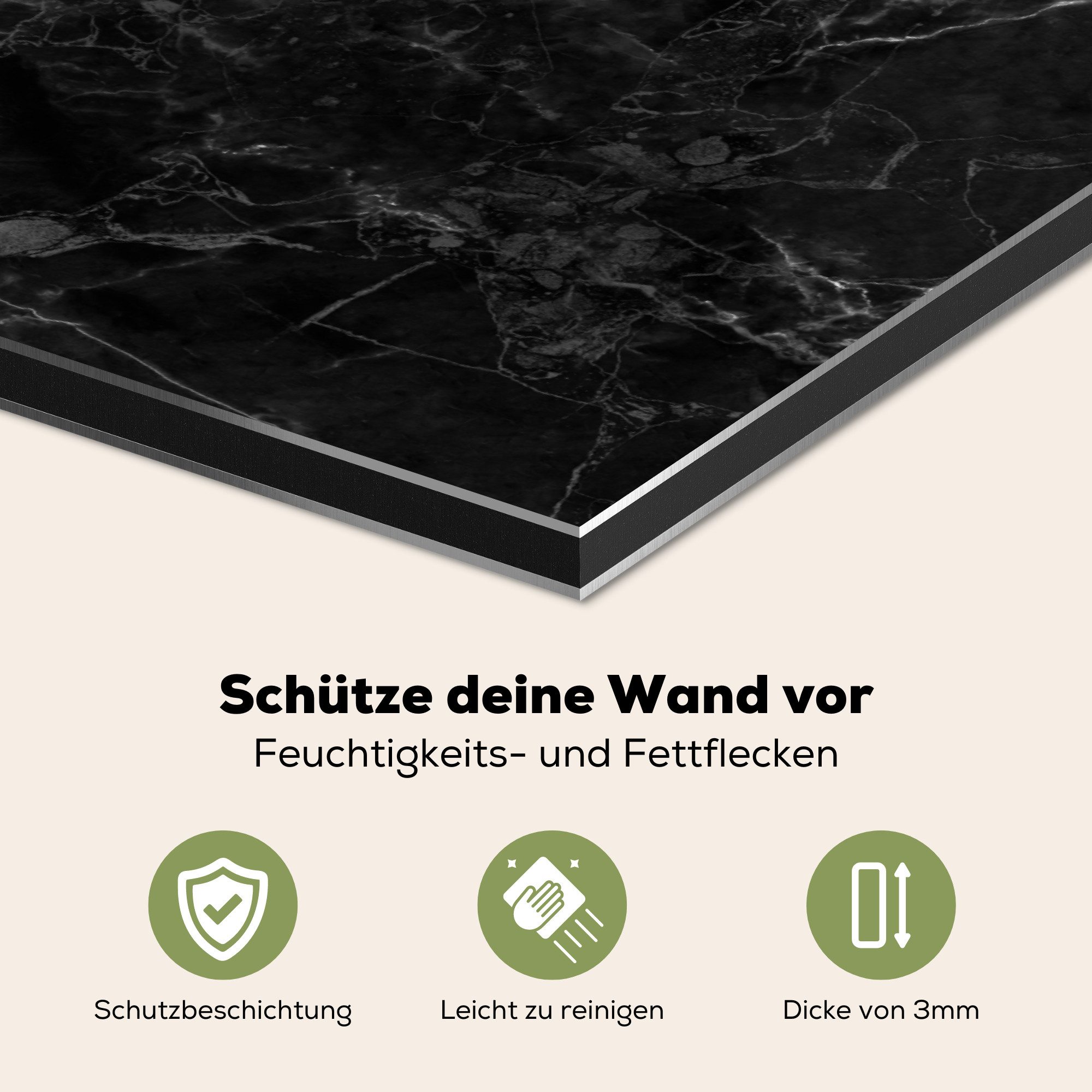KitchenYeah Küchenrückwand Marmor - Schwarz - Weiß - Textur - Marmoroptik/print, (1-tlg), Spritzschutz Küchenrückwand, Wandschutz, 60x30 cm