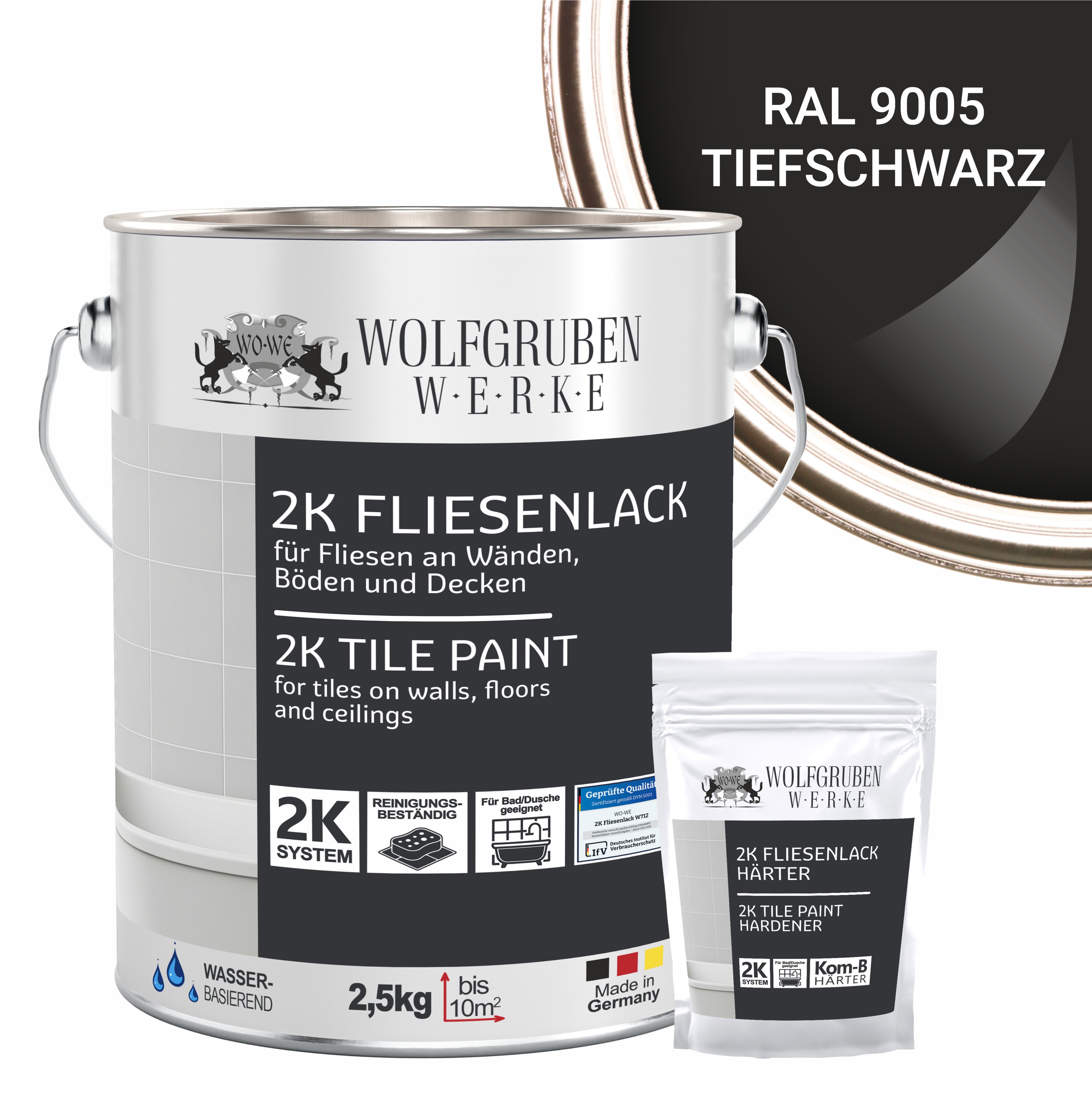 WO-WE Fliesenlack 2K Fliesenfarbe Fliesen Lack Bodenfliesen W712, 2,5Kg, Seidenglänzend, Epoxidharz