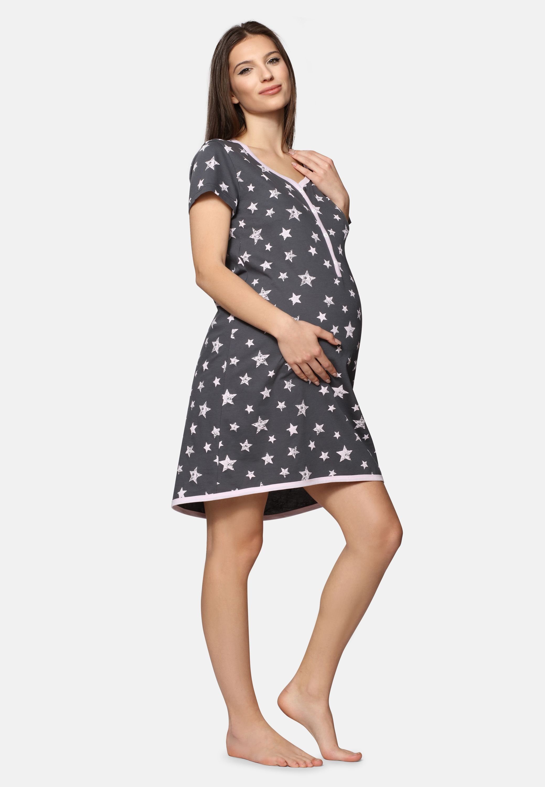 Be Mammy Umstandsnachthemd Damen Umstands Nachthemd mit Stillfunktion BE20-175 (1-tlg)